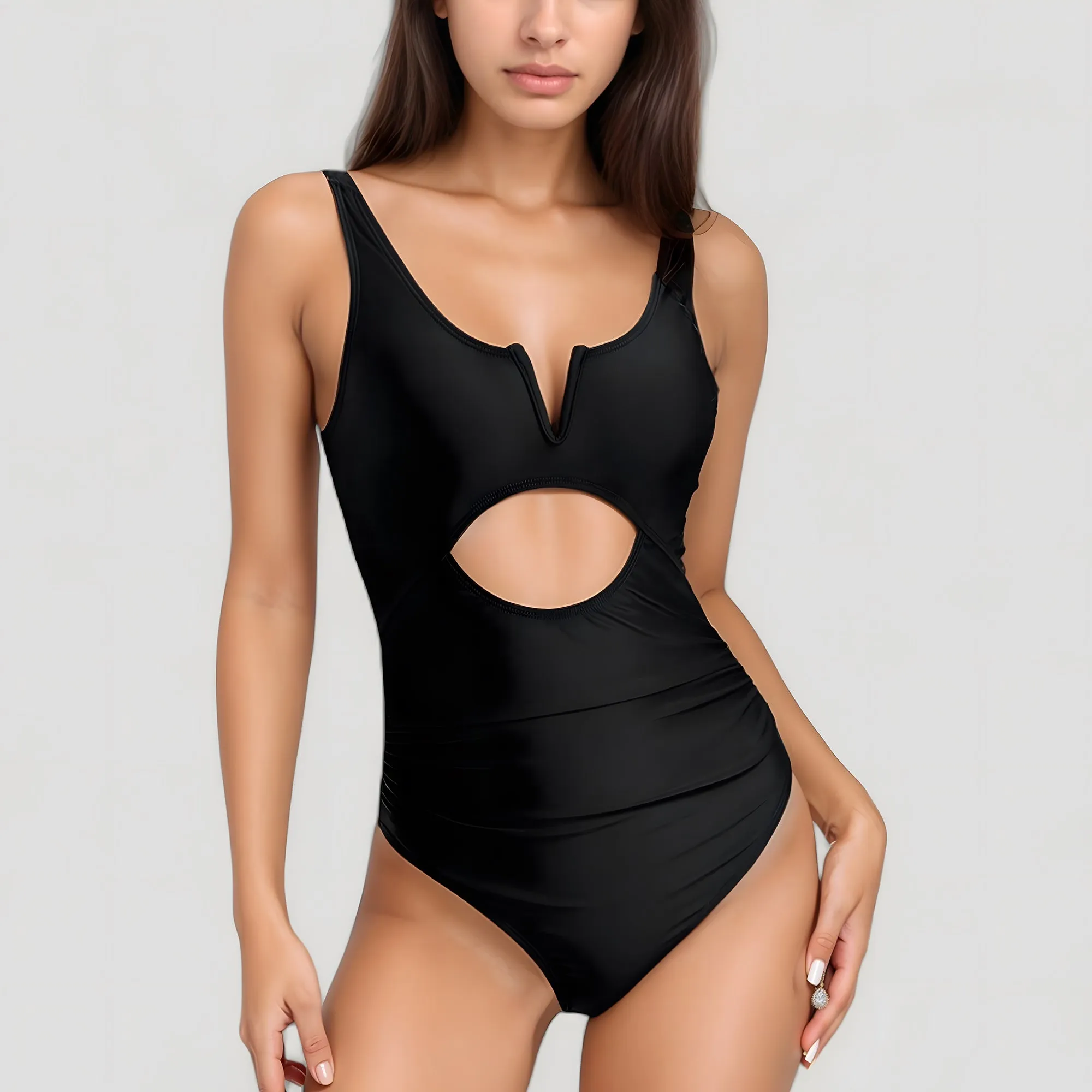 Anna-Kaci Swim Women's One-Piece Swimsuit with V-Wire Neckline and Front Cut-Out Waist Detail sold by Anna-Kaci