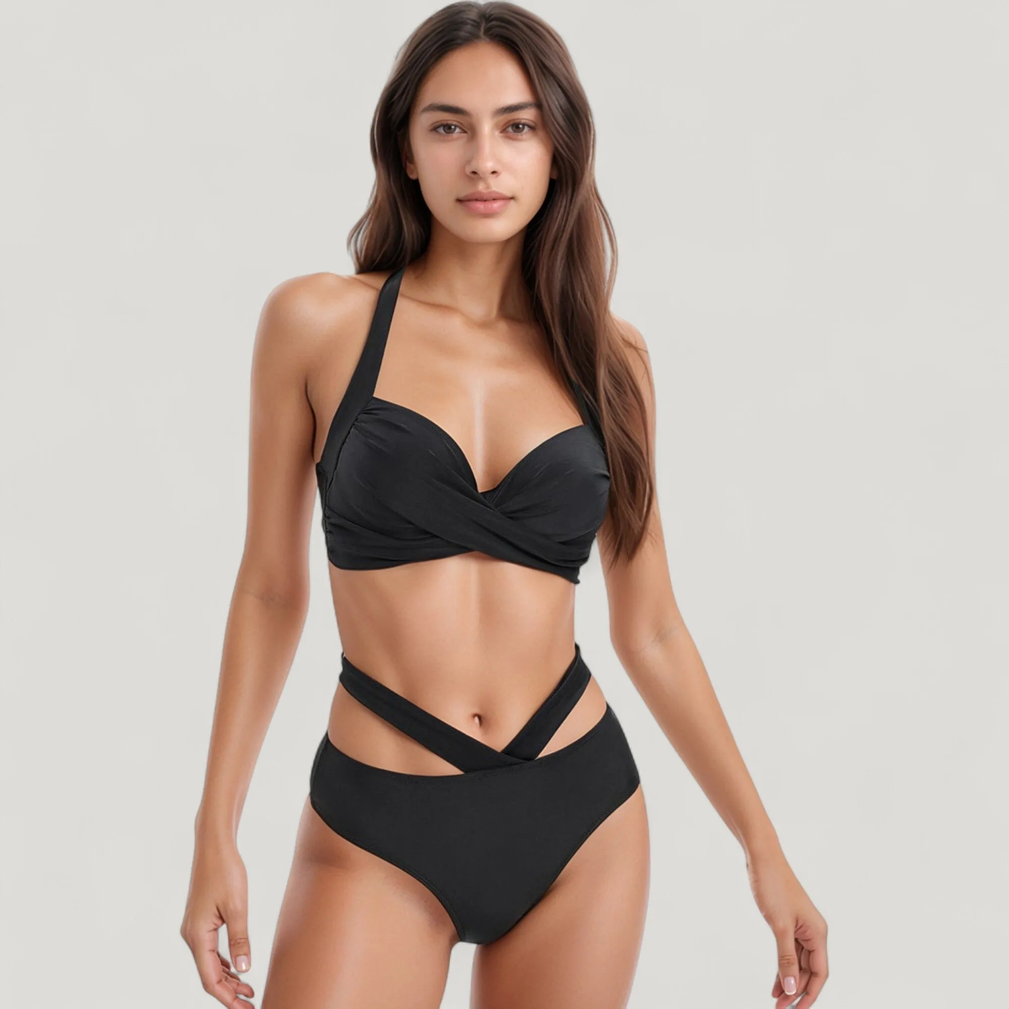 Anna-Kaci Swim Women's Two-Piece Swimsuit with Wrapped Bust Top Crisscross Waistband High Rise Bottom and Supportive Fit sold by Anna-Kaci product image thumbnail 2