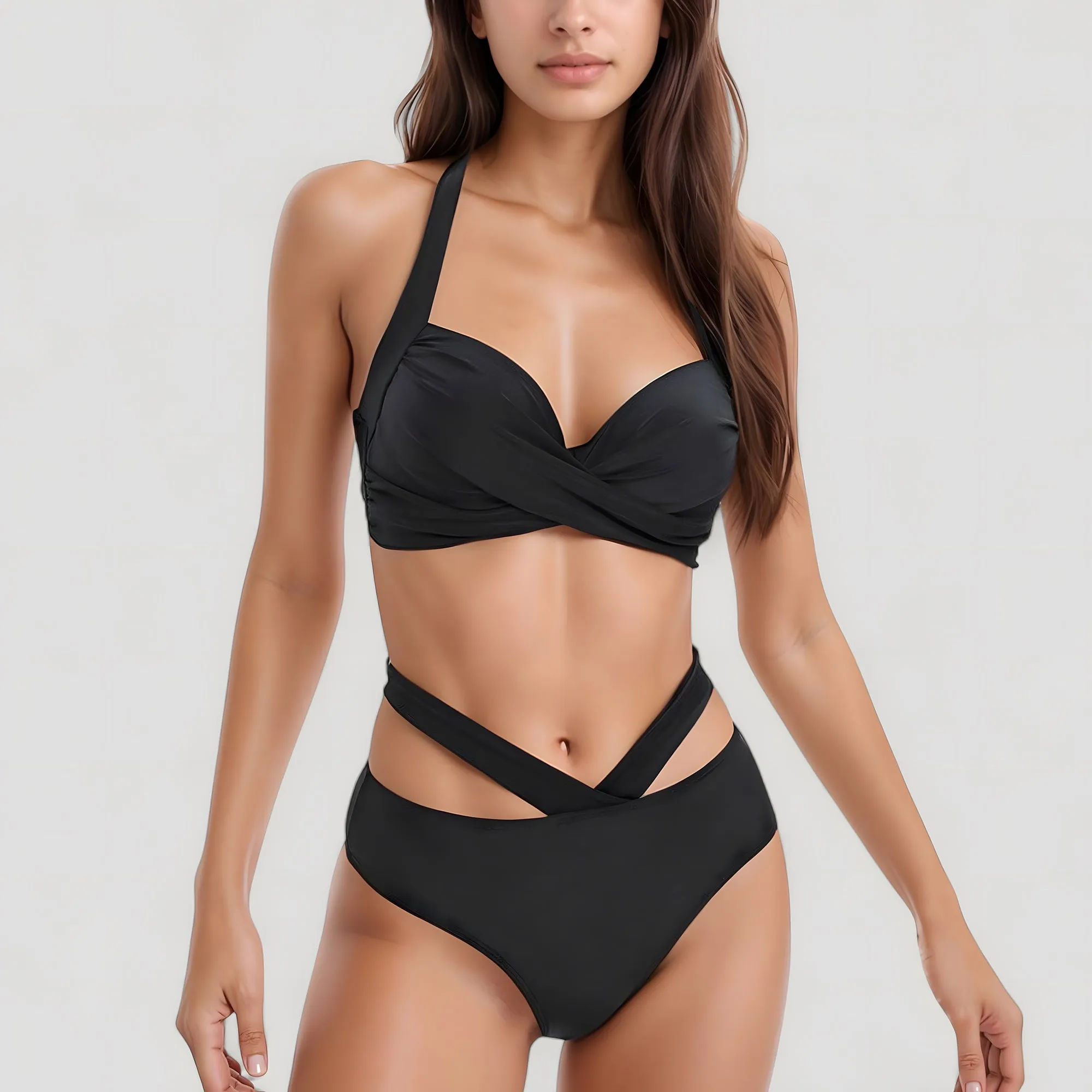 Anna-Kaci Swim Women's Two-Piece Swimsuit with Wrapped Bust Top Crisscross Waistband High Rise Bottom and Supportive Fit sold by Anna-Kaci