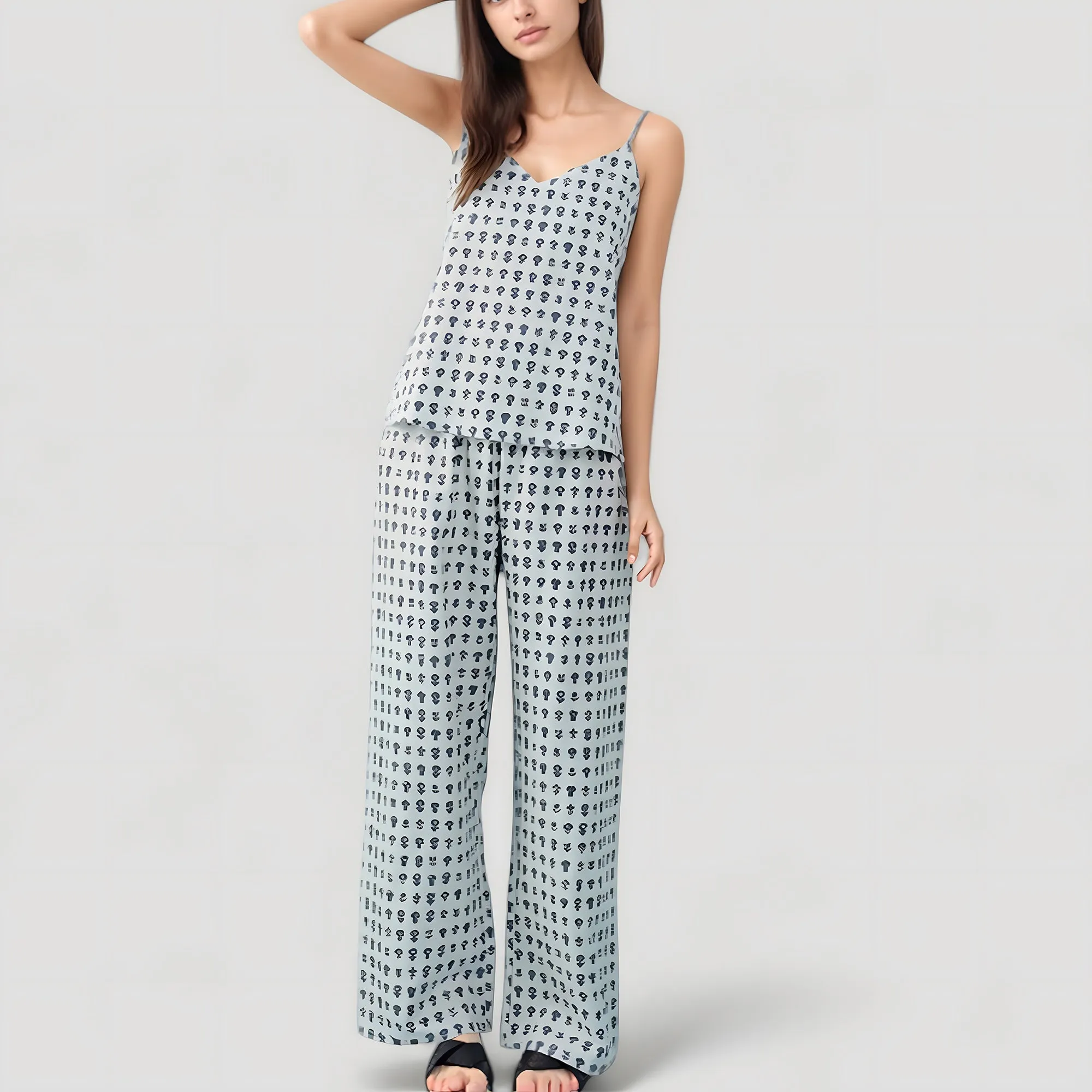 Anna-Kaci Lounge Women's Cami Strap Pajama Set with Allover Floral Print and Relaxed Wide Leg Pants sold by Anna-Kaci