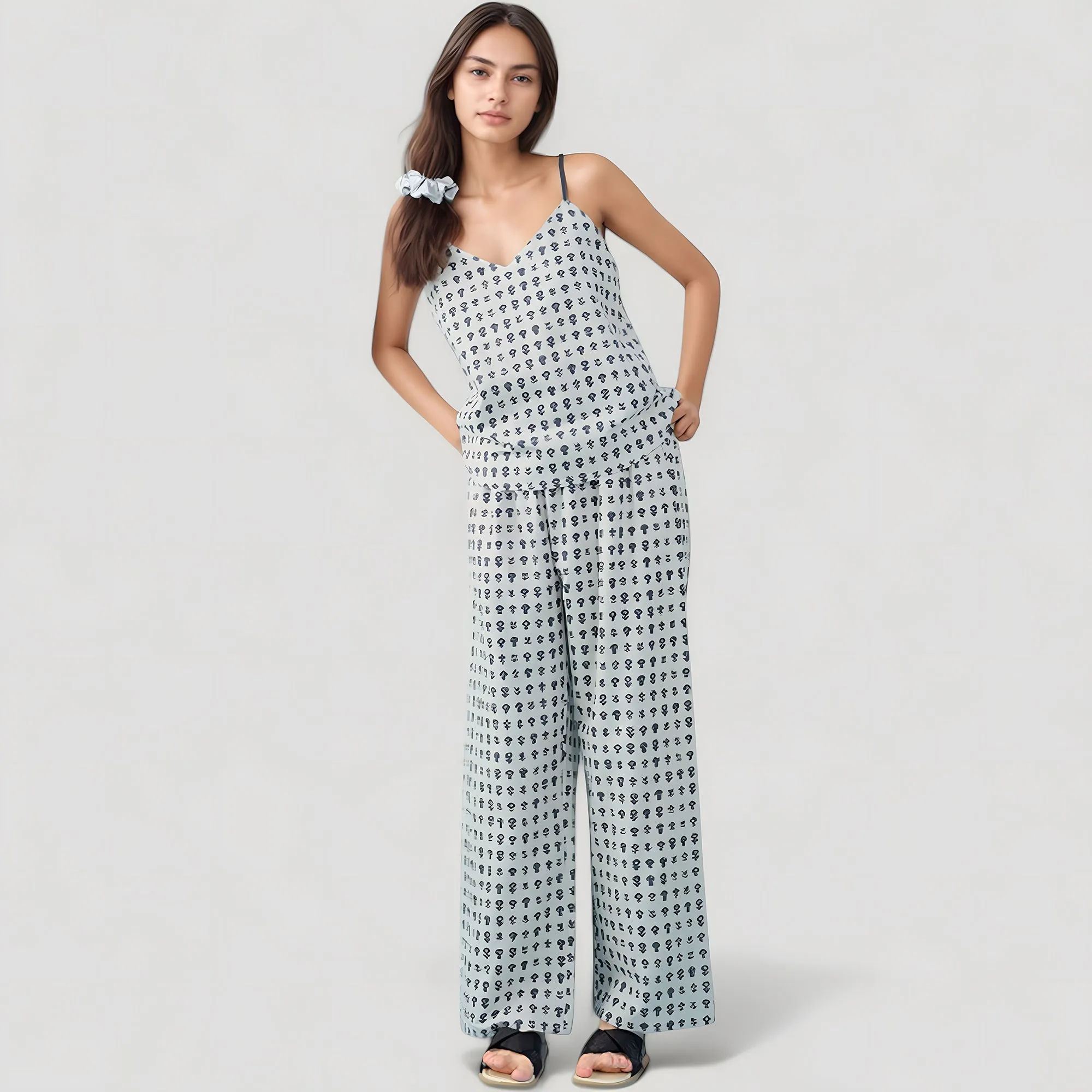 Anna-Kaci Lounge Women's Cami Strap Pajama Set with Allover Floral Print and Relaxed Wide Leg Pants sold by Anna-Kaci product image thumbnail 3