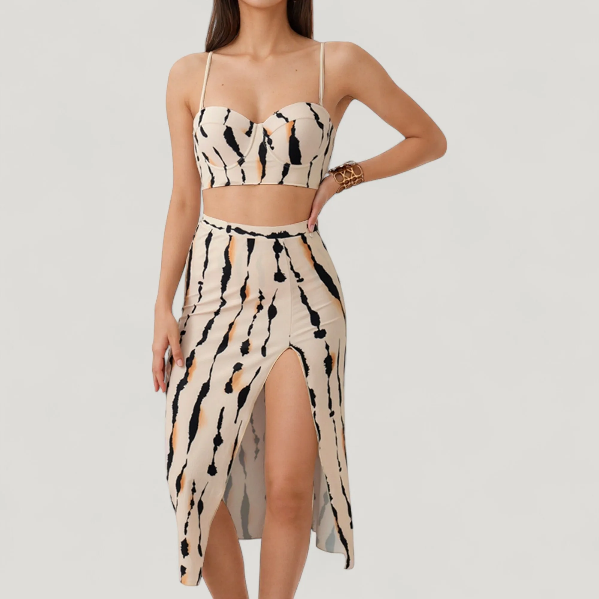 Anna-Kaci Swim Women's Three-Piece Swimsuit Set with Printed Underwire Bikini Top High Waist Bottom and Matching Side Slit Skirt Cover-Up sold by Anna-Kaci product image thumbnail 4