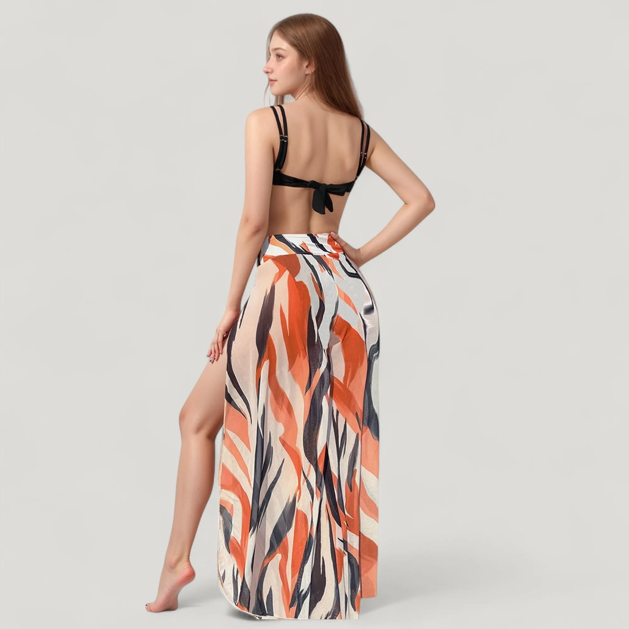 Anna-Kaci Swim Women's Three-Piece Swimsuit Set with Bikini Top High Waist Bottom and Sheer Abstract Print Wide Leg Pants sold by Anna-Kaci product image thumbnail 5