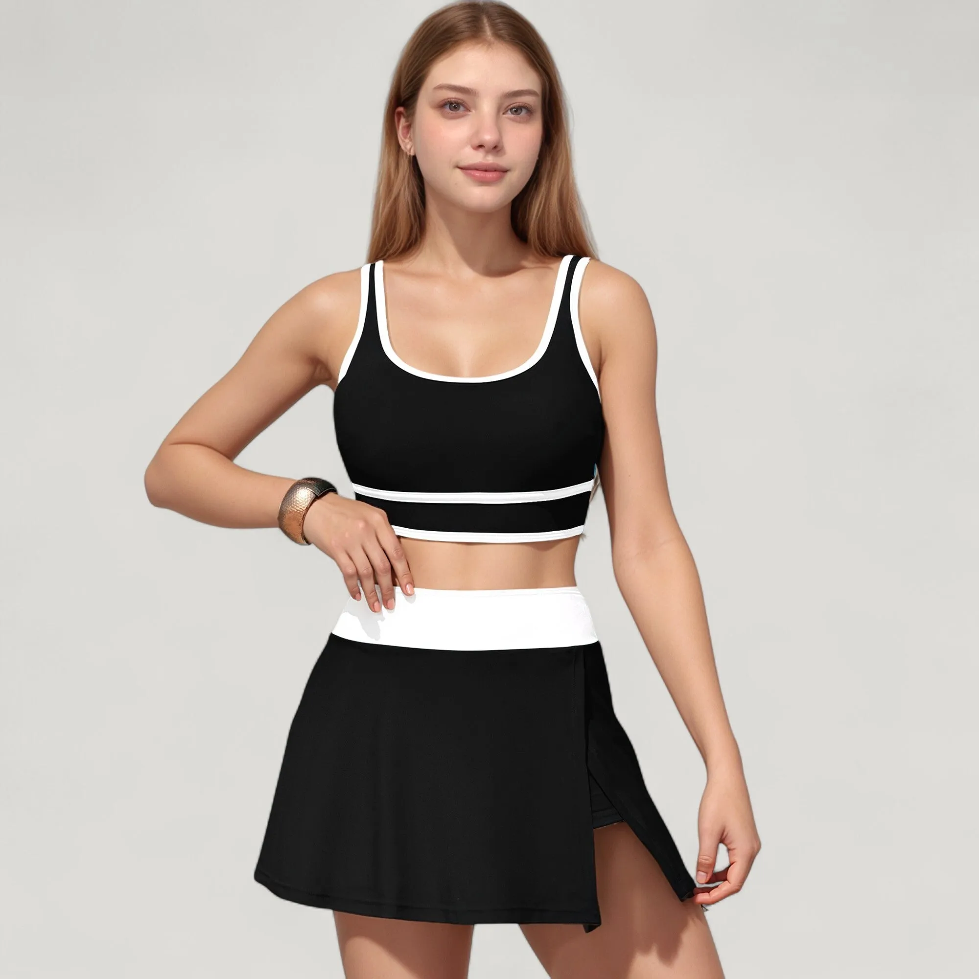 Anna-Kaci Swim Women's Scoop Neck Bikini Top and High Waist Skirted Swim Bottom Set with Contrast Trim Detail sold by Anna-Kaci product image thumbnail 2