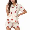 Anna-Kaci Lounge Women's Heart Print Short Sleeve Pajama Set with Chest Pocket and Button Down Top sold by Anna-Kaci