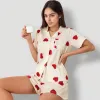 Anna-Kaci Lounge Women's Heart Print Short Sleeve Pajama Set with Chest Pocket and Button Down Top sold by Anna-Kaci