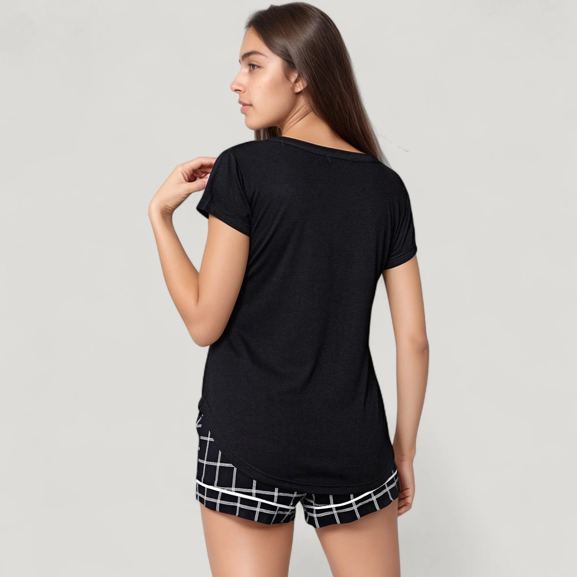 Anna-Kaci Lounge Women's Short Sleeve Button Front Sleep Shirt and Plaid Drawstring Lounge Shorts Pajama Set sold by Anna-Kaci product image thumbnail 5