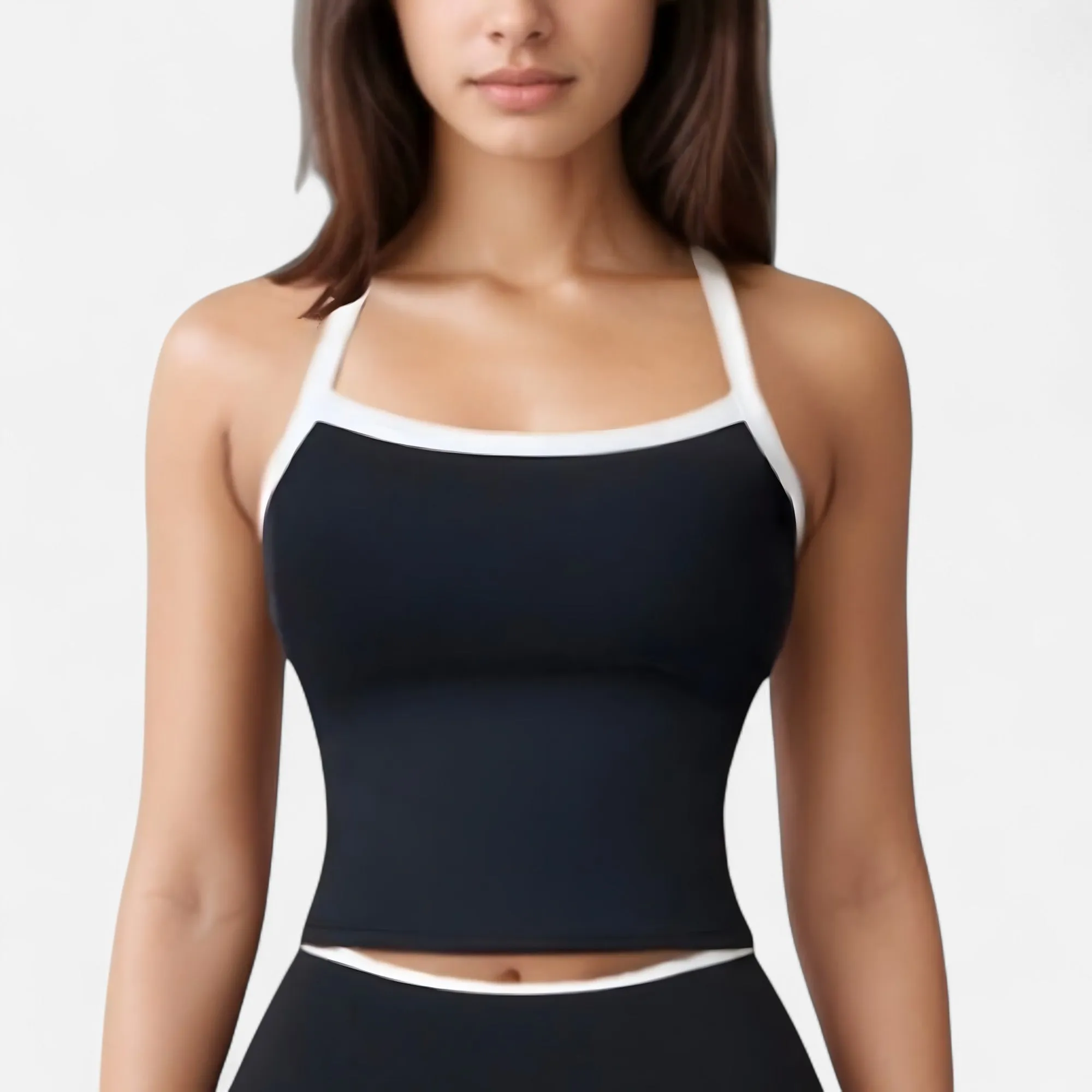 Anna-Kaci Active Women's Square Neck Cropped Active Tank with Contrast Trim and Built-In Bra for Light Support sold by Anna-Kaci