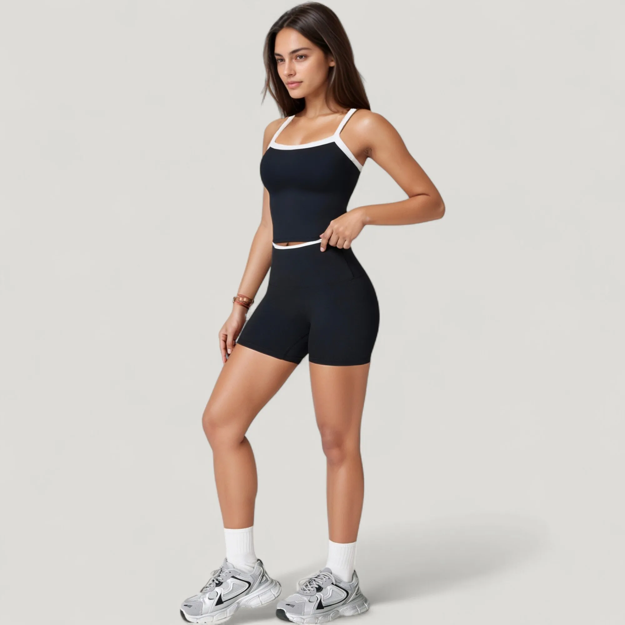 Anna-Kaci Active Women's Square Neck Cropped Active Tank with Contrast Trim and Built-In Bra for Light Support sold by Anna-Kaci product image thumbnail 3