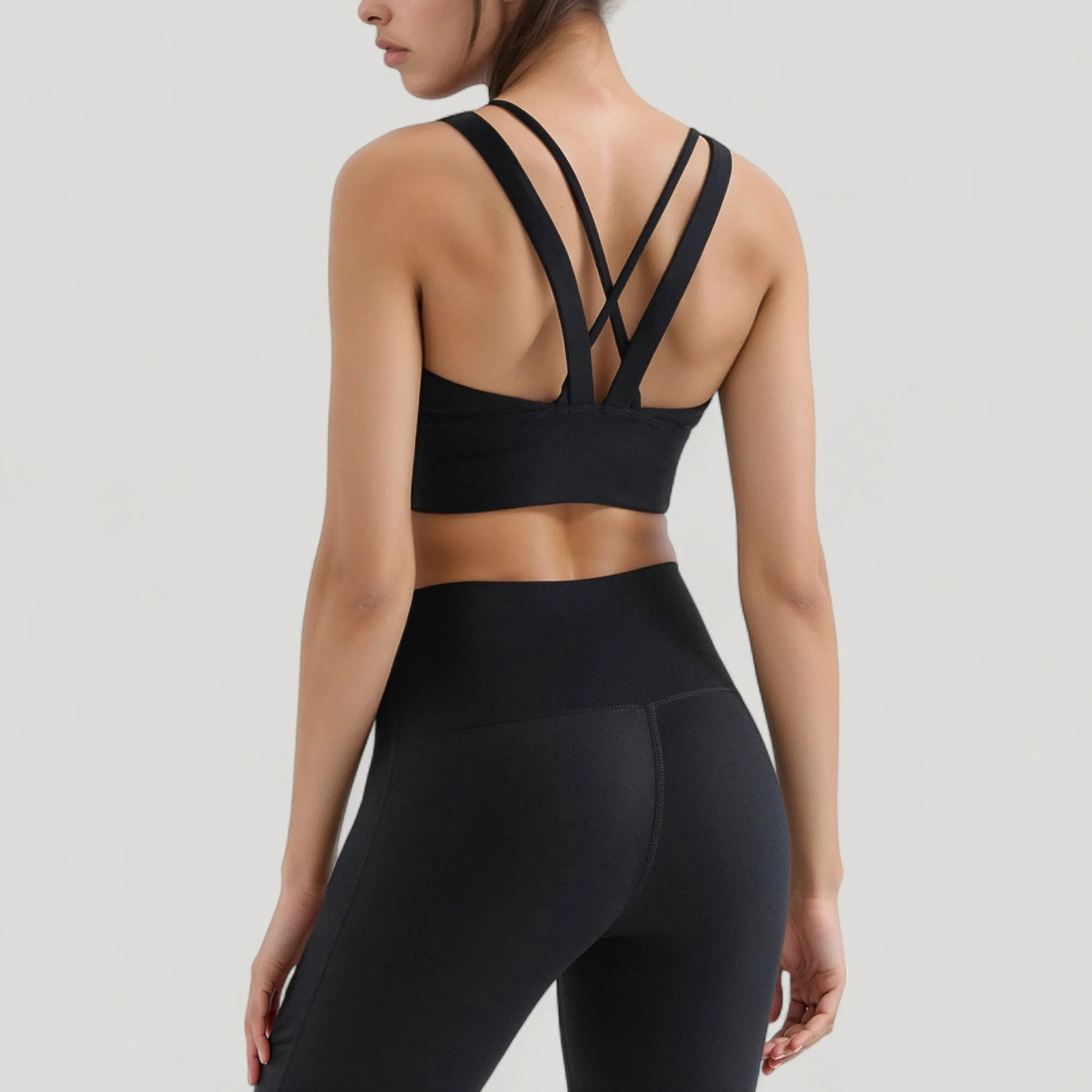 Anna-Kaci Active Women's Strappy V Neck Sports Bra Top with Wide Shoulder Bands and Soft Stretch Fabric sold by Anna-Kaci product image thumbnail 4