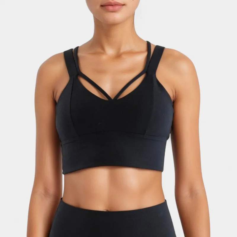 Anna-Kaci Active Women's Strappy V Neck Sports Bra Top with Wide Shoulder Bands and Soft Stretch Fabric made by Anna-Kaci