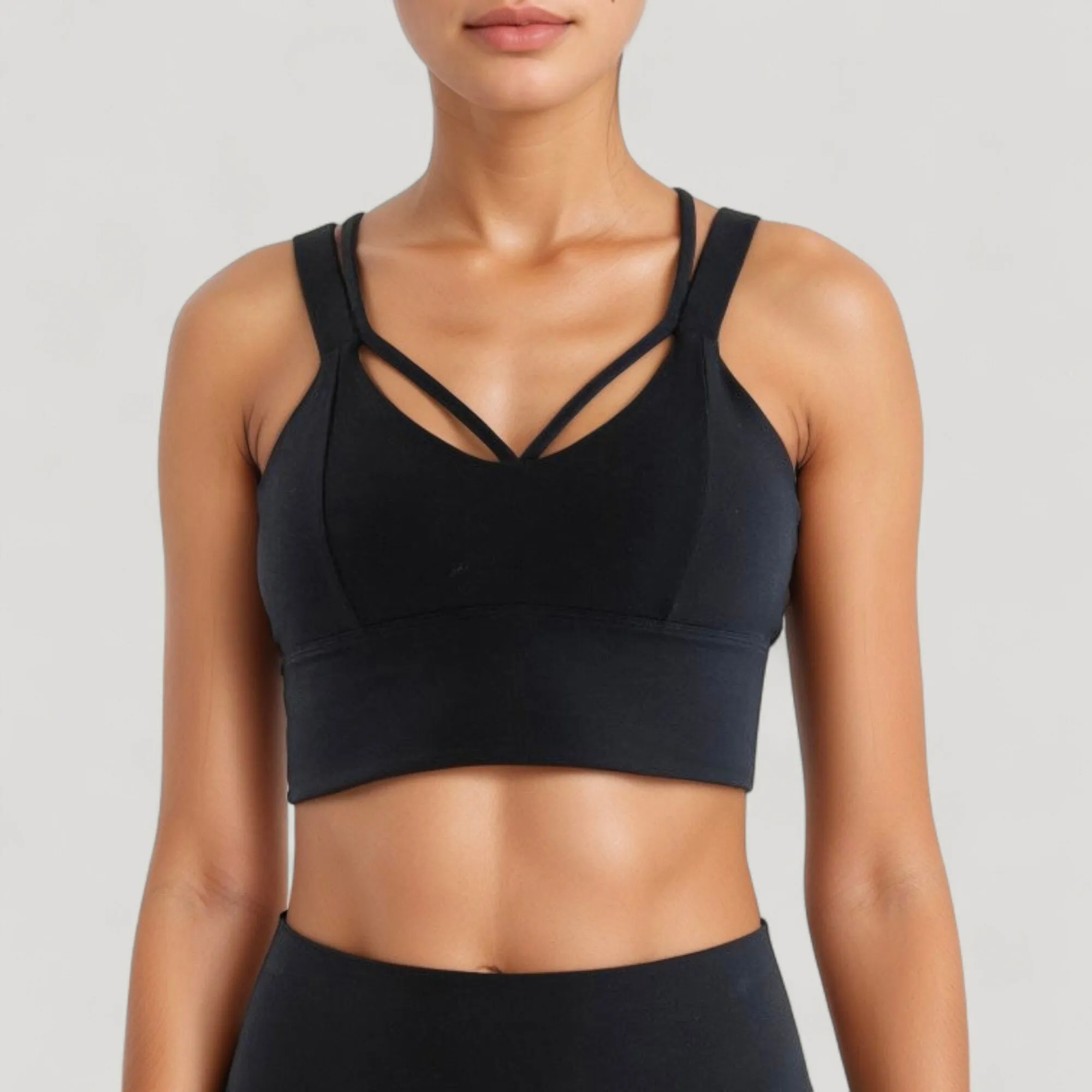Anna-Kaci Active Women's Strappy V Neck Sports Bra Top with Wide Shoulder Bands and Soft Stretch Fabric sold by Anna-Kaci product image thumbnail 2
