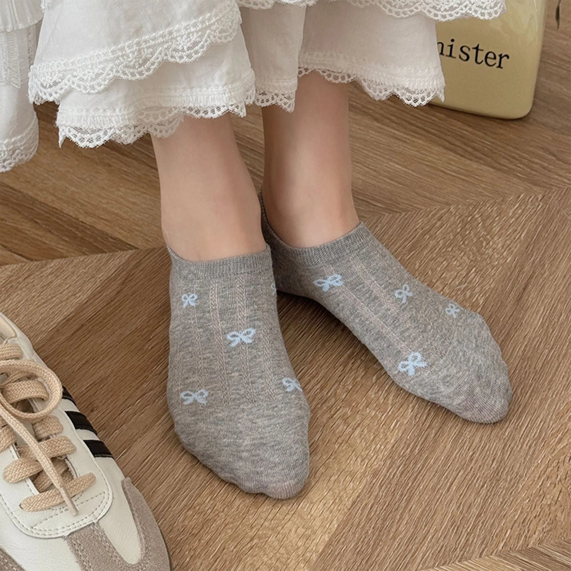 Anna-Kaci 5 Pairs Women's Bow Pattern Low Cut No Show Socks Breathable Mesh Knit Anti-Slip Design Multiple Color Options sold by Anna-Kaci product image thumbnail 3
