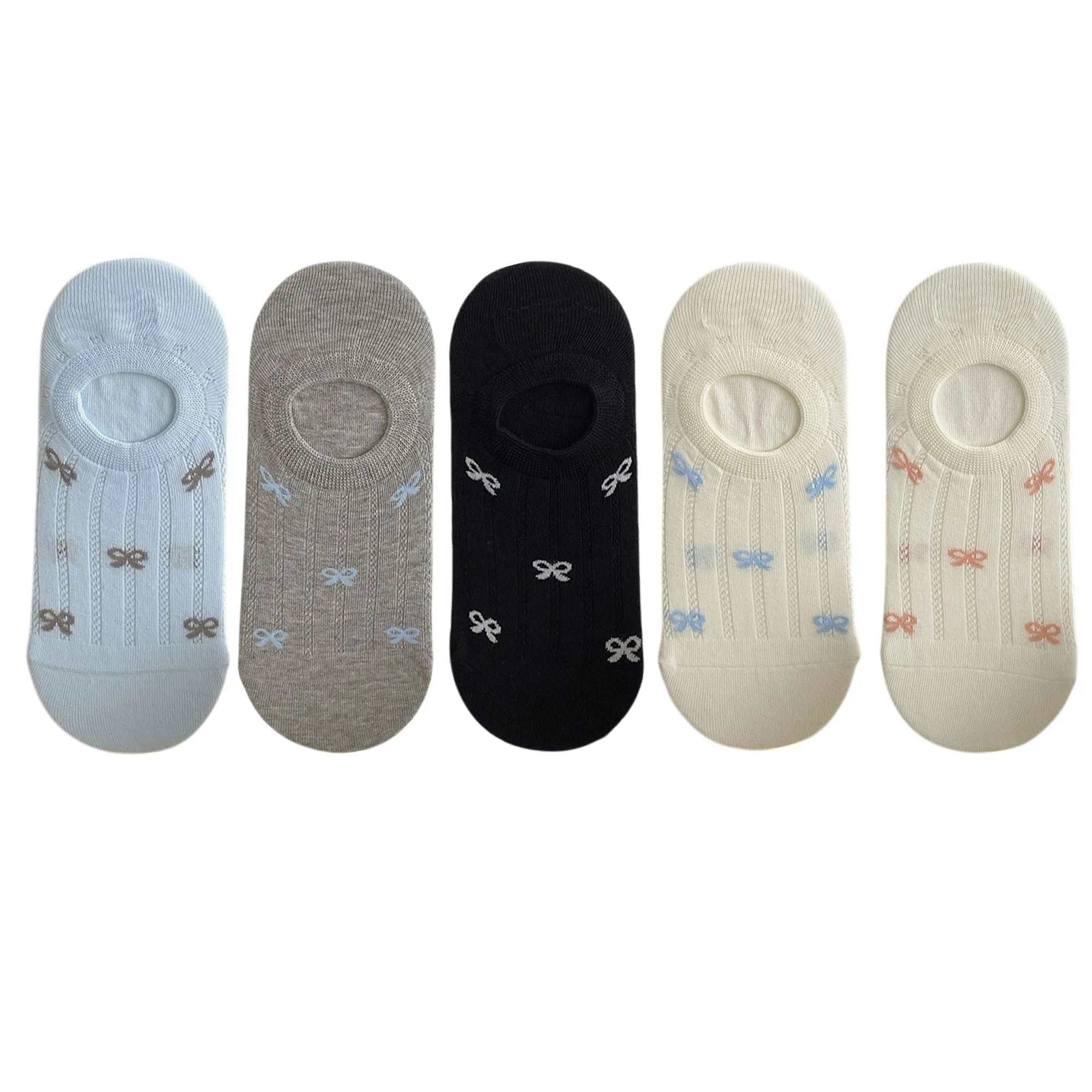 Anna-Kaci 5 Pairs Women's Bow Pattern Low Cut No Show Socks Breathable Mesh Knit Anti-Slip Design Multiple Color Options sold by Anna-Kaci