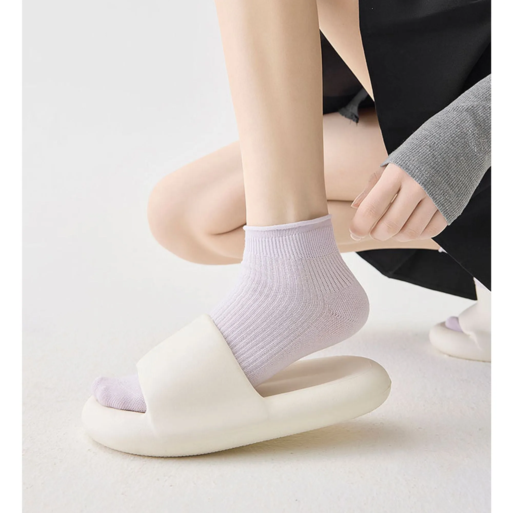 Anna-Kaci 4 Pairs Women's Ultra-Thin Ribbed Ankle Socks Soft Stretch Breathable Design in Multiple Color Combinations sold by Anna-Kaci product image thumbnail 4