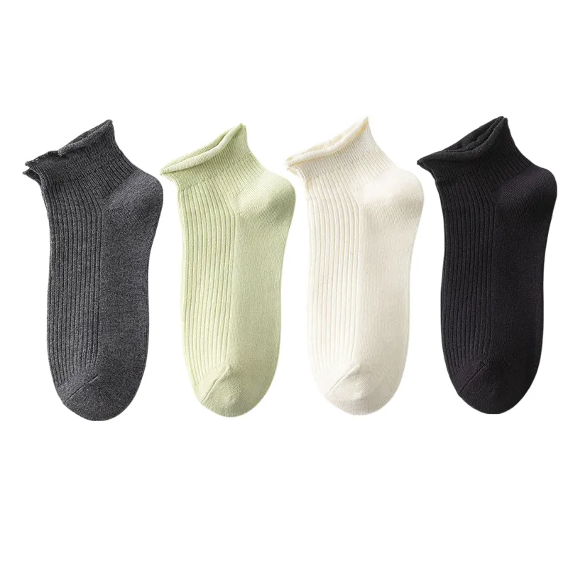 Anna-Kaci 4 Pairs Women's Ultra-Thin Ribbed Ankle Socks Soft Stretch Breathable Design in Multiple Color Combinations sold by Anna-Kaci