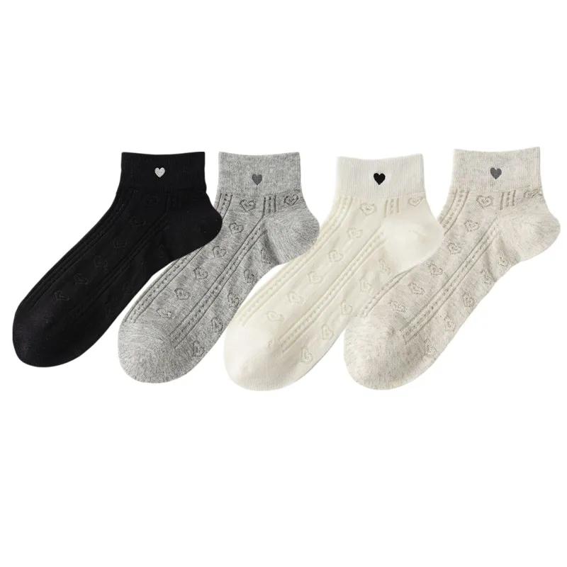 Anna-Kaci 4 Pairs Women's Heart Pattern Breathable Short Crew Socks Soft Stretch Knit Design Multiple Color Options sold by Anna-Kaci