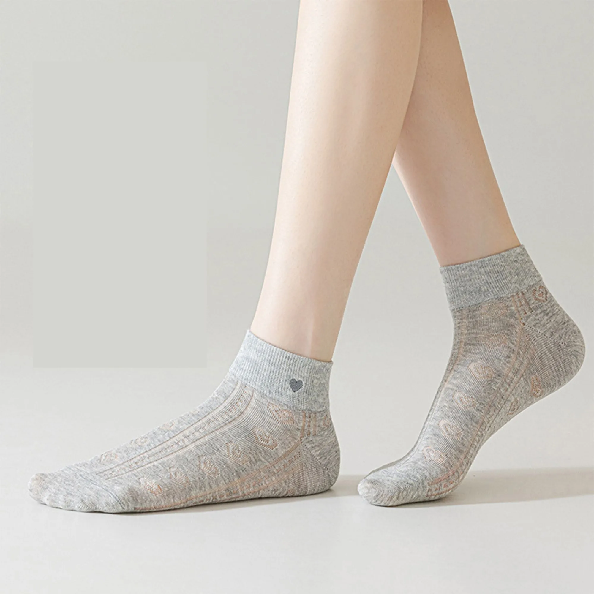 Anna-Kaci 4 Pairs Women's Heart Pattern Breathable Short Crew Socks Soft Stretch Knit Design Multiple Color Options sold by Anna-Kaci product image thumbnail 2