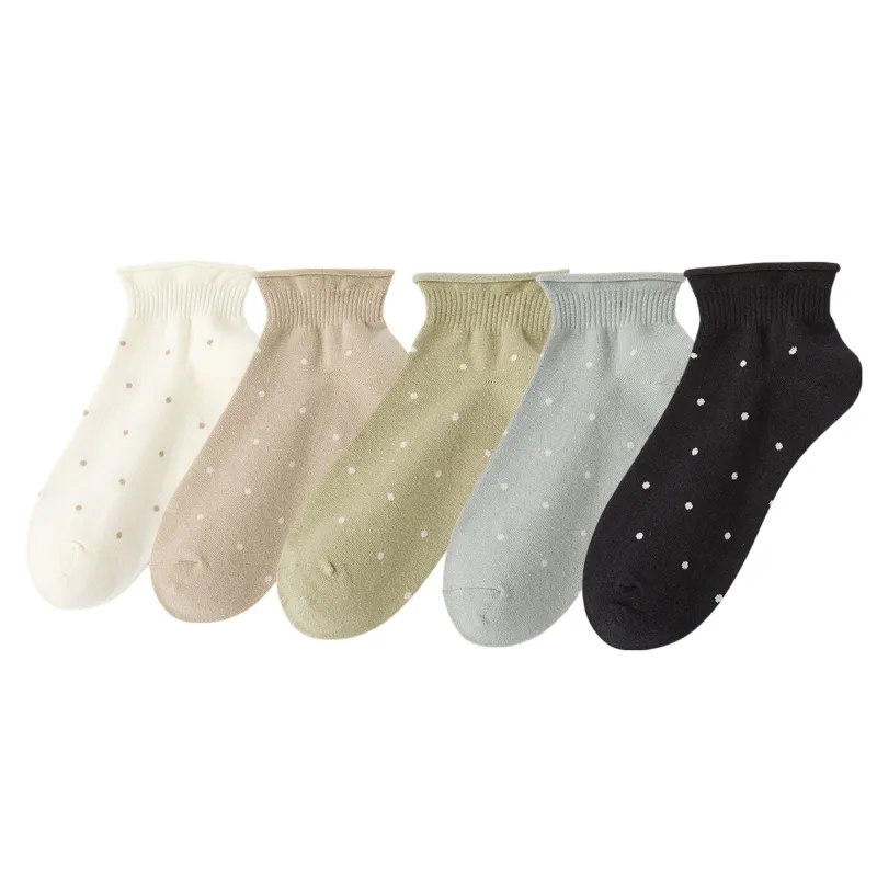 Anna-Kaci 5 Pairs Women¡¯s Ankle Socks Soft Ribbed Top with Small Polka Dot Pattern for Loafers Ballet Flats or Sneakers sold by Anna-Kaci