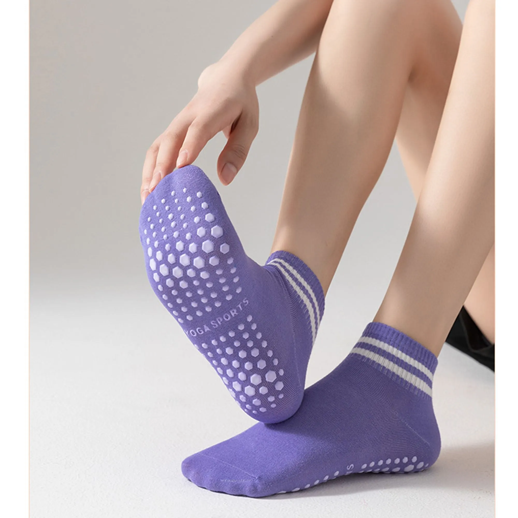 Anna-Kaci 4 Pairs Women's Ankle Grip Yoga Socks Soft Cotton Non-Slip Bottom Striped Cuff sold by Anna-Kaci product image thumbnail 2