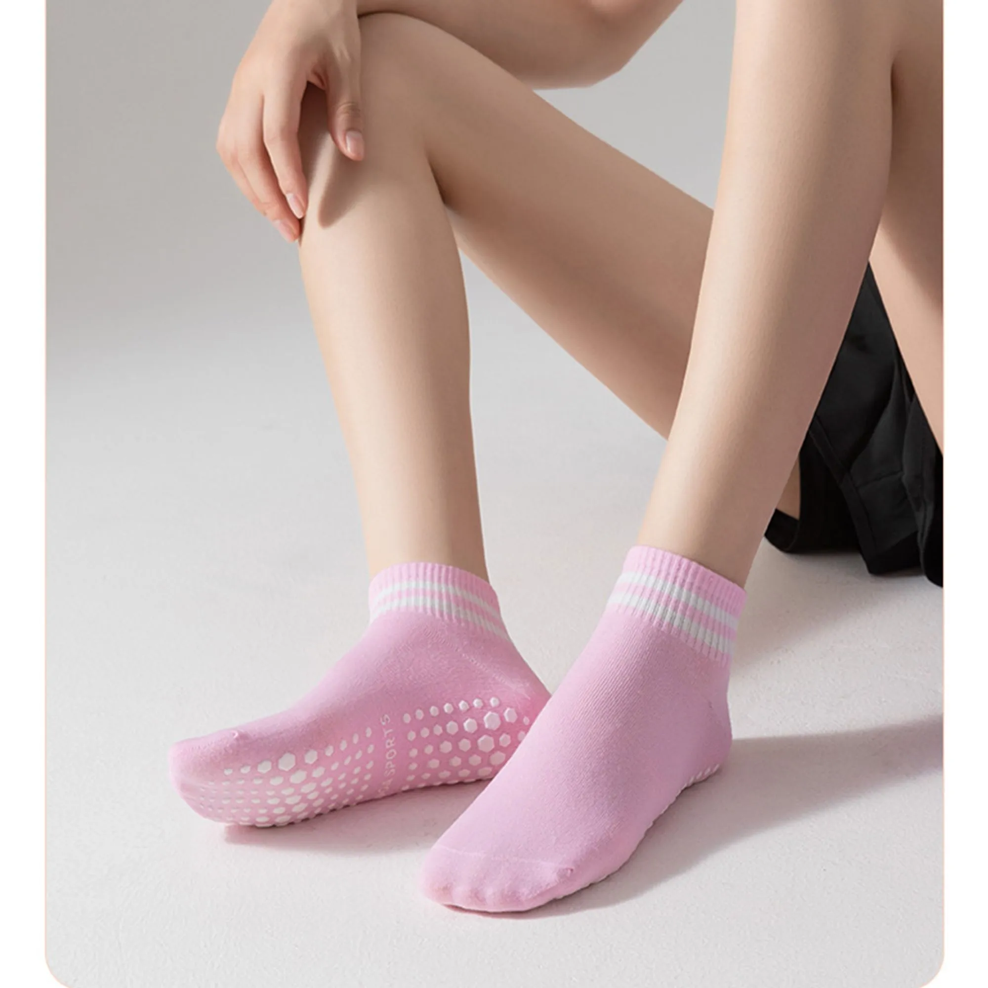 Anna-Kaci 4 Pairs Women's Ankle Grip Yoga Socks Soft Cotton Non-Slip Bottom Striped Cuff sold by Anna-Kaci product image thumbnail 3