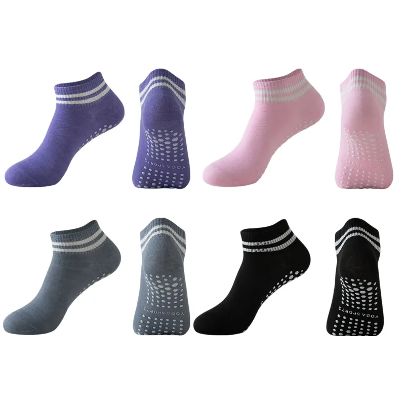 Anna-Kaci 4 Pairs Women's Ankle Grip Yoga Socks Soft Cotton Non-Slip Bottom Striped Cuff sold by Anna-Kaci