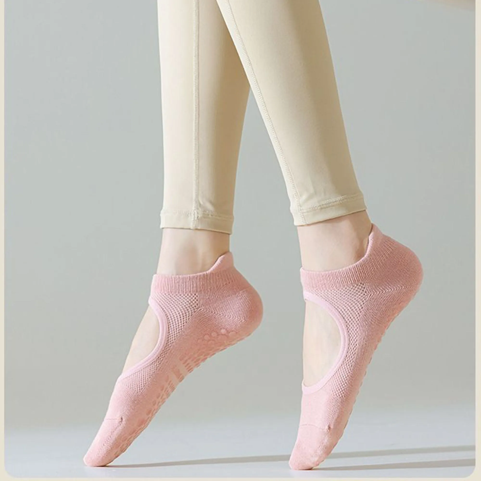 Anna-Kaci 4 Pairs Women's Non-Slip Yoga Socks Soft Cotton Grip Sole Low-Cut Design with Arch Ventilation for Pilates Barre sold by Anna-Kaci product image thumbnail 3