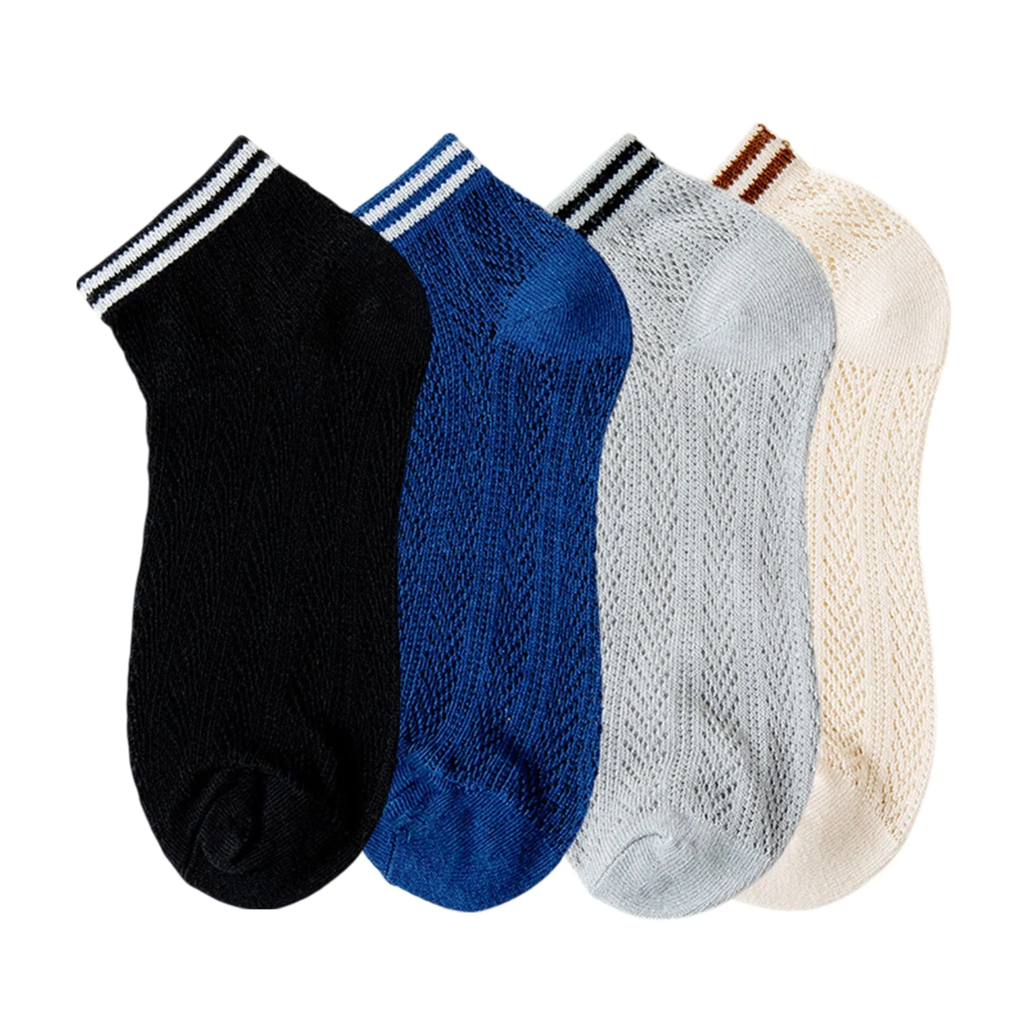 Anna-Kaci Women's 4-Pair Pack Lightweight Mesh Ankle Socks with Striped Cuffs Breathable Knit Texture sold by Anna-Kaci
