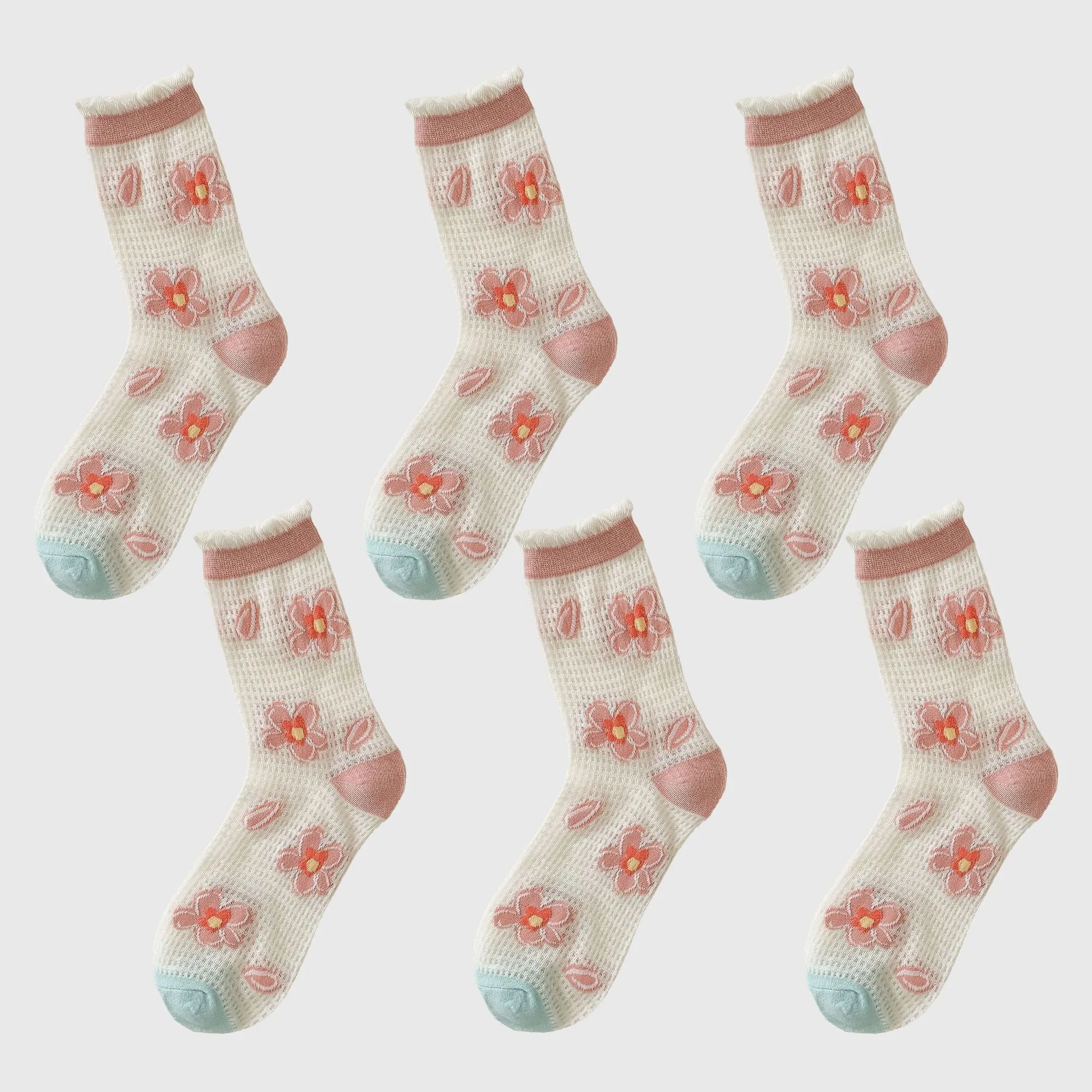Anna-Kaci Women's Sheer Floral Embroidered Ankle Socks with Ruffle Cuff 6Pk sold by Anna-Kaci product image thumbnail 4
