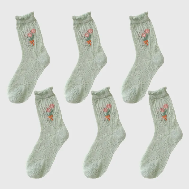 Anna-Kaci Women's Sheer Floral Embroidered Ankle Socks with Ruffle Cuff 6Pk sold by Anna-Kaci