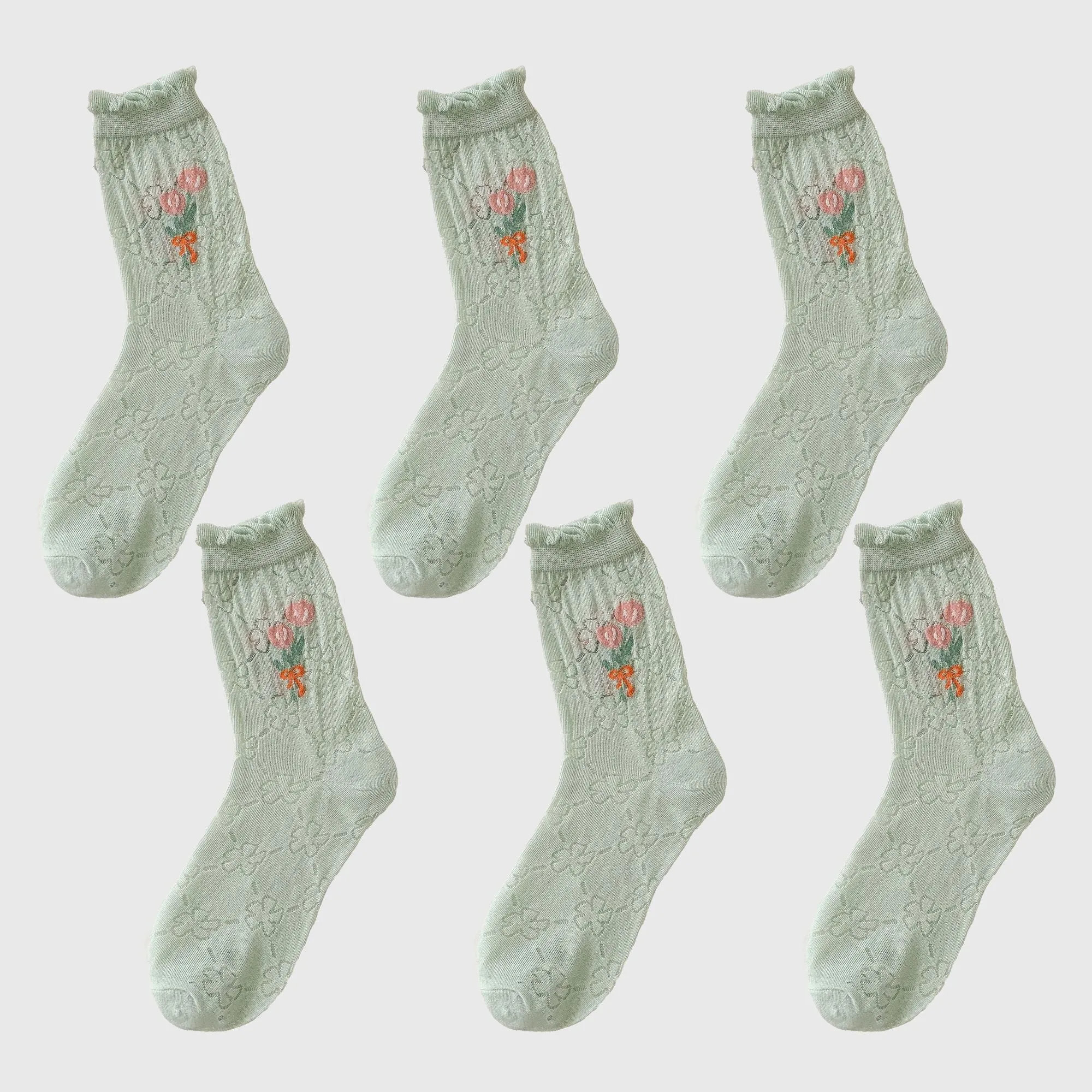 Anna-Kaci Women's Sheer Floral Embroidered Ankle Socks with Ruffle Cuff 6Pk sold by Anna-Kaci