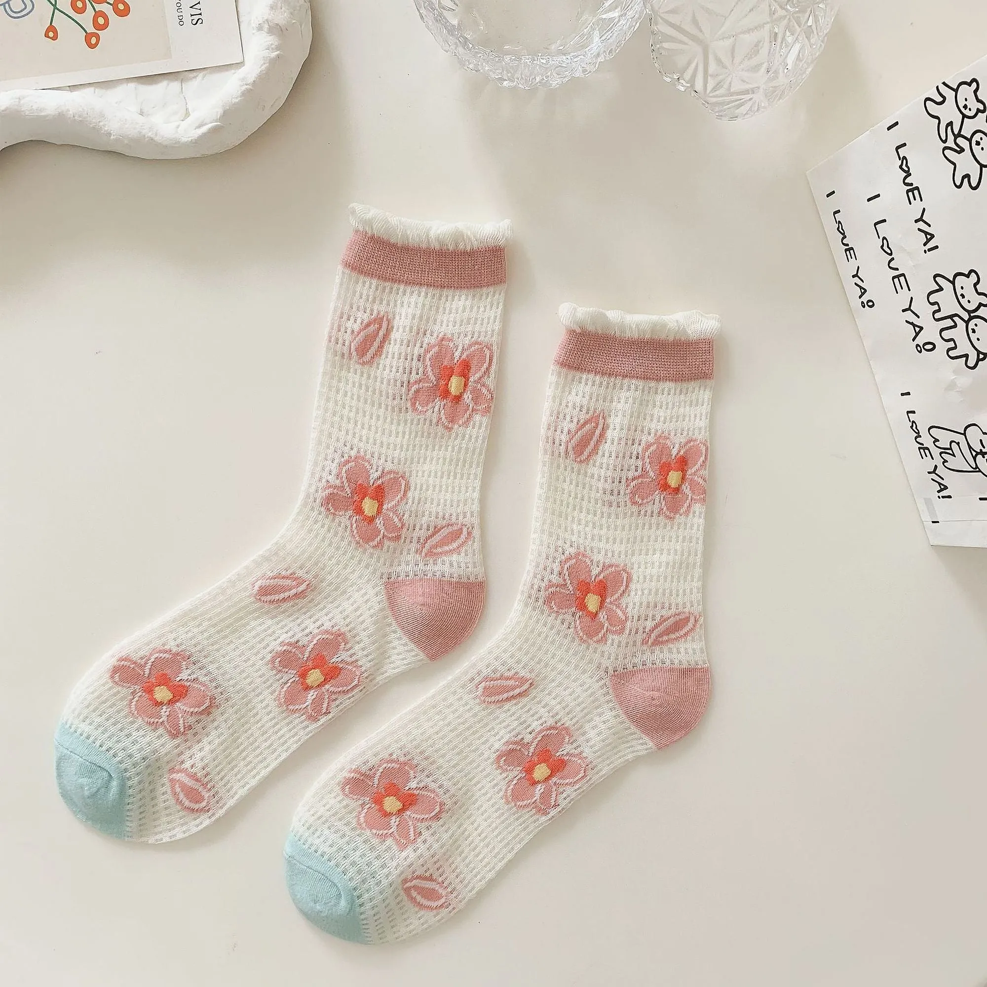 Anna-Kaci Women's Sheer Floral Embroidered Ankle Socks with Ruffle Cuff 6Pk sold by Anna-Kaci product image thumbnail 5