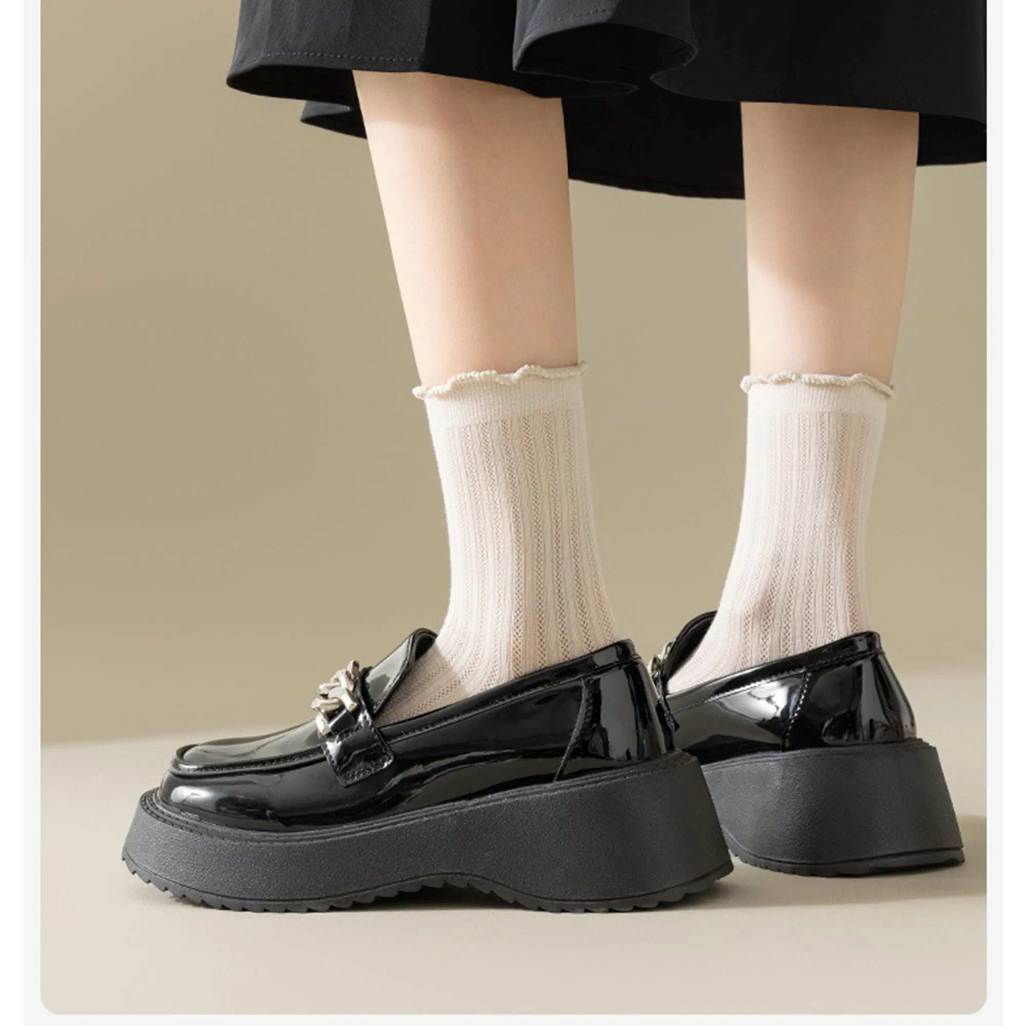 Anna-Kaci Women's 4-Pair Pack Soft Ribbed Ankle Socks with Ruffled Edge Trim Lightweight Knit Design in Multiple Color Combinations sold by Anna-Kaci product image thumbnail 5