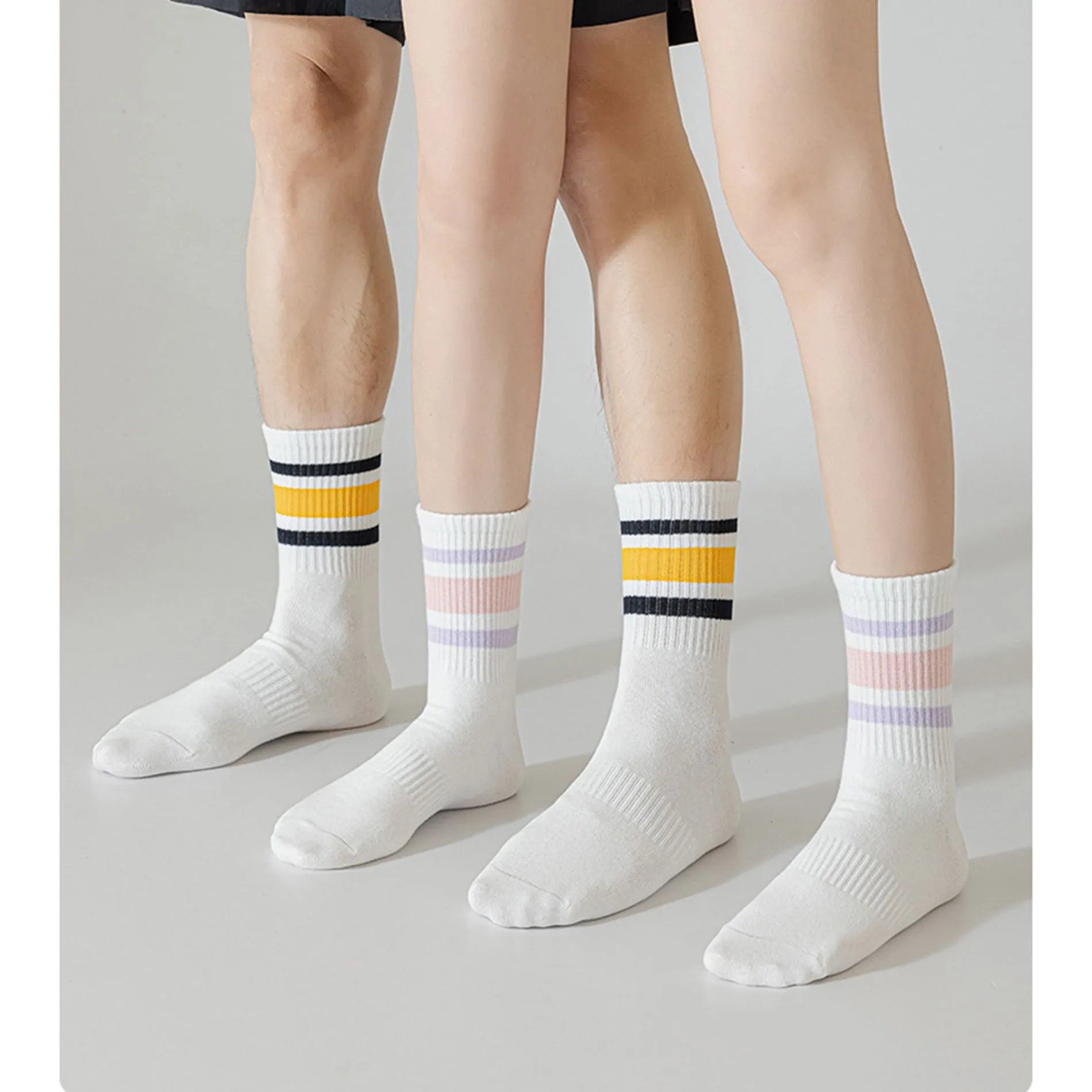 Anna-Kaci Crew Socks 4-Pack White Base Colorful Ribbed Cuff Striped Design Stretch Comfort Breathable Fit sold by Anna-Kaci product image thumbnail 5