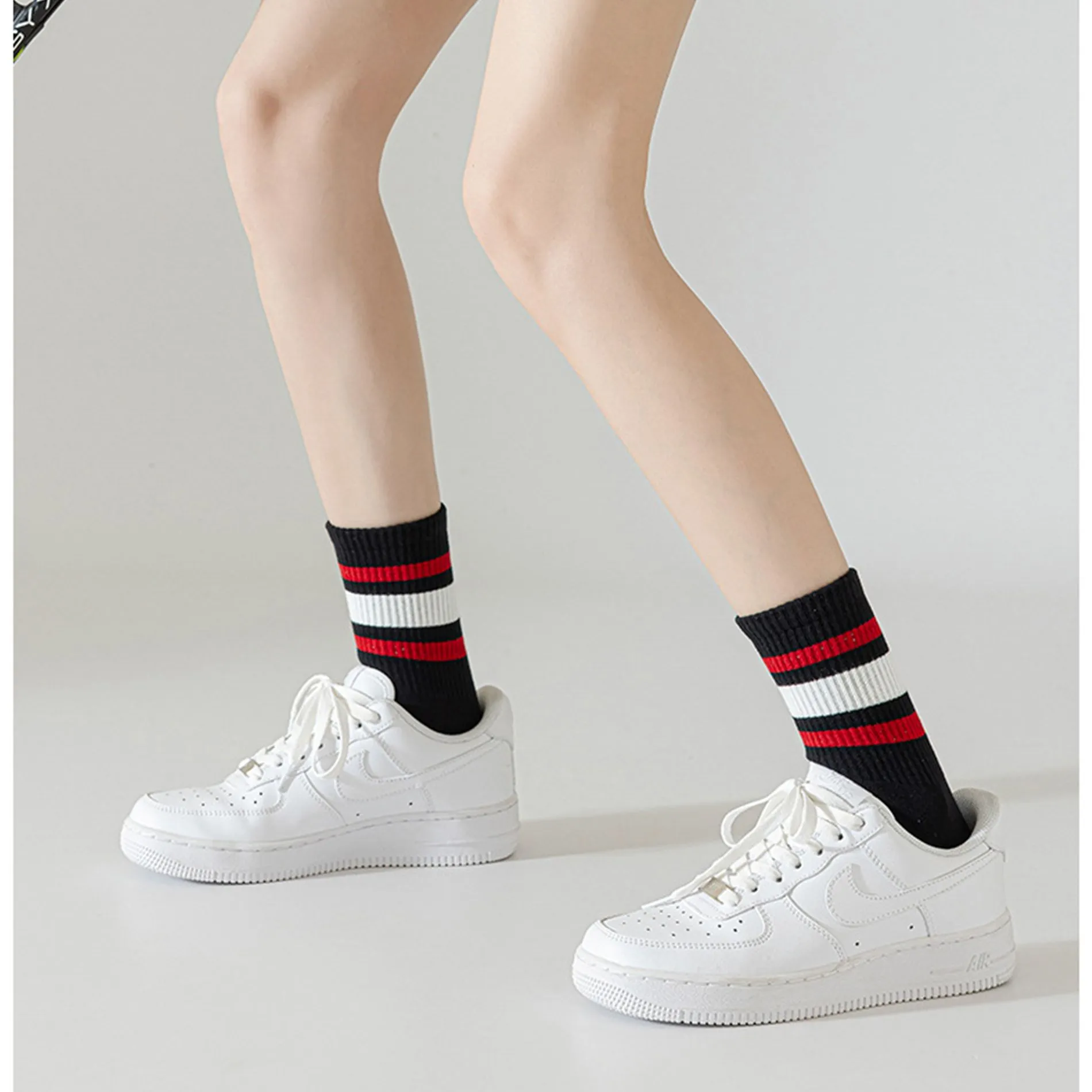 Anna-Kaci Crew Socks 4-Pack White Base Colorful Ribbed Cuff Striped Design Stretch Comfort Breathable Fit sold by Anna-Kaci product image thumbnail 2