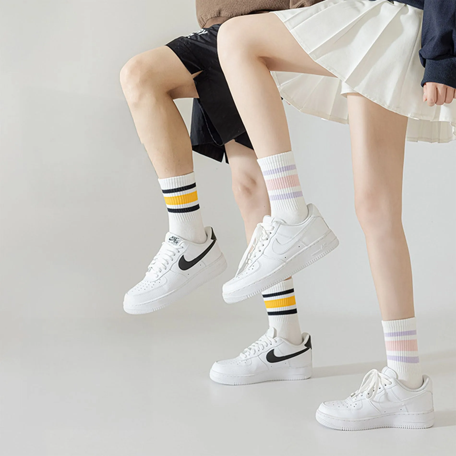 Anna-Kaci Crew Socks 4-Pack White Base Colorful Ribbed Cuff Striped Design Stretch Comfort Breathable Fit sold by Anna-Kaci product image thumbnail 3