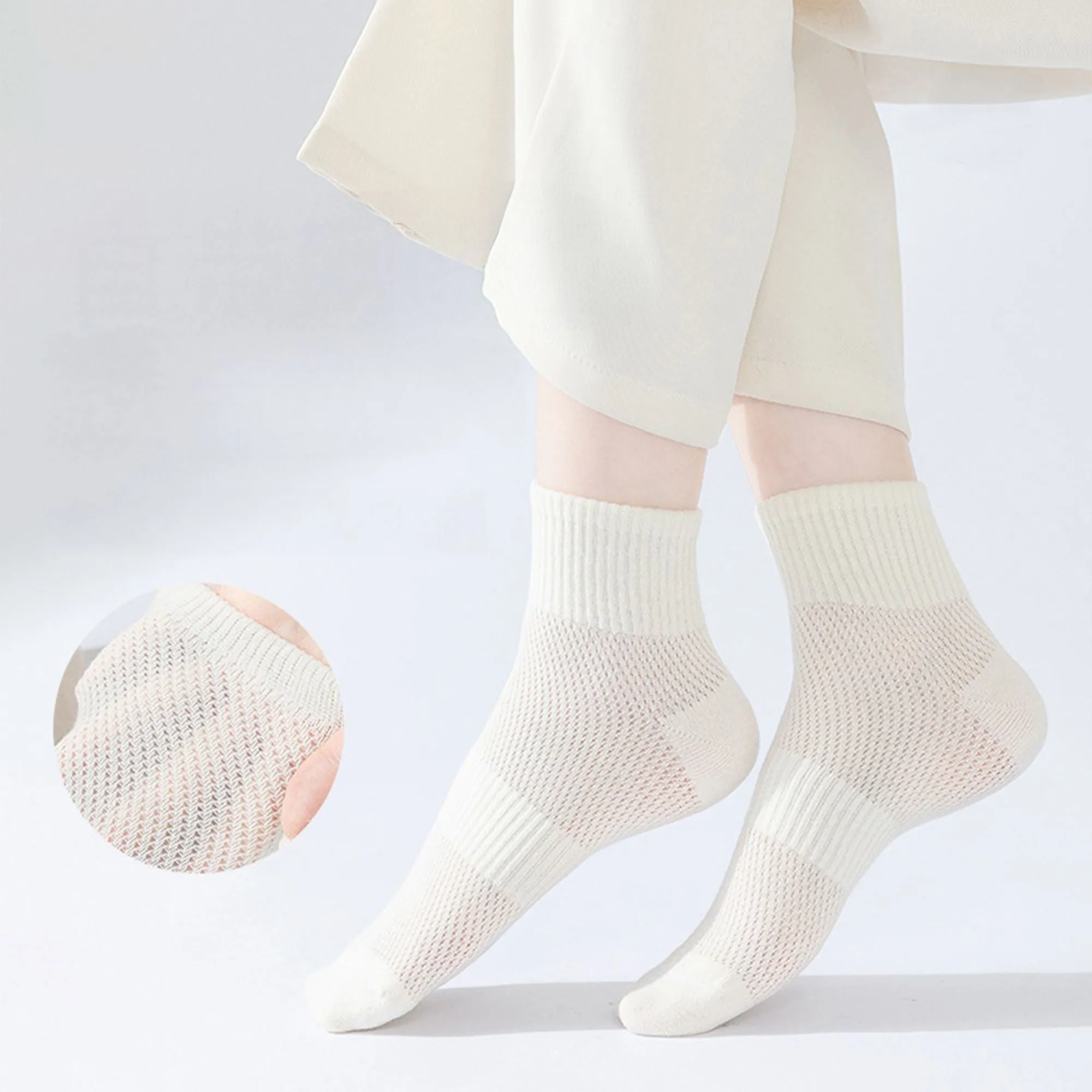 Anna-Kaci Womens Lightweight Breathable Ankle Socks 5-Pack Cushioned Sole Mesh Texture Soft Stretch Comfort Fit sold by Anna-Kaci product image thumbnail 3