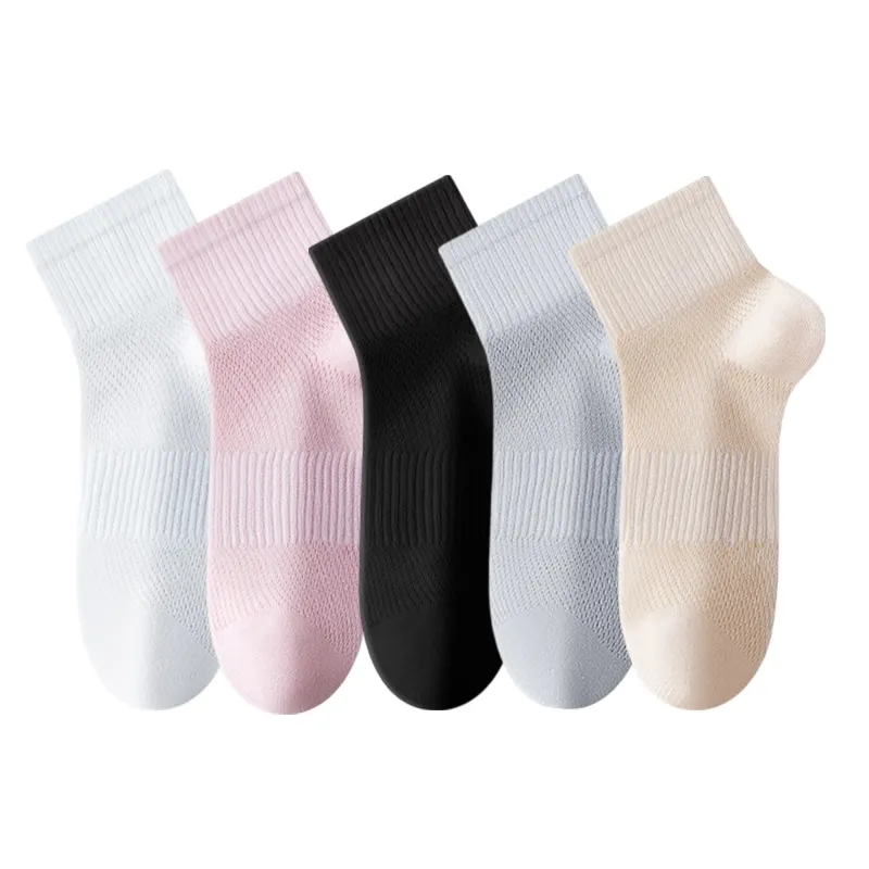 Anna-Kaci Womens Lightweight Breathable Ankle Socks 5-Pack Cushioned Sole Mesh Texture Soft Stretch Comfort Fit sold by Anna-Kaci