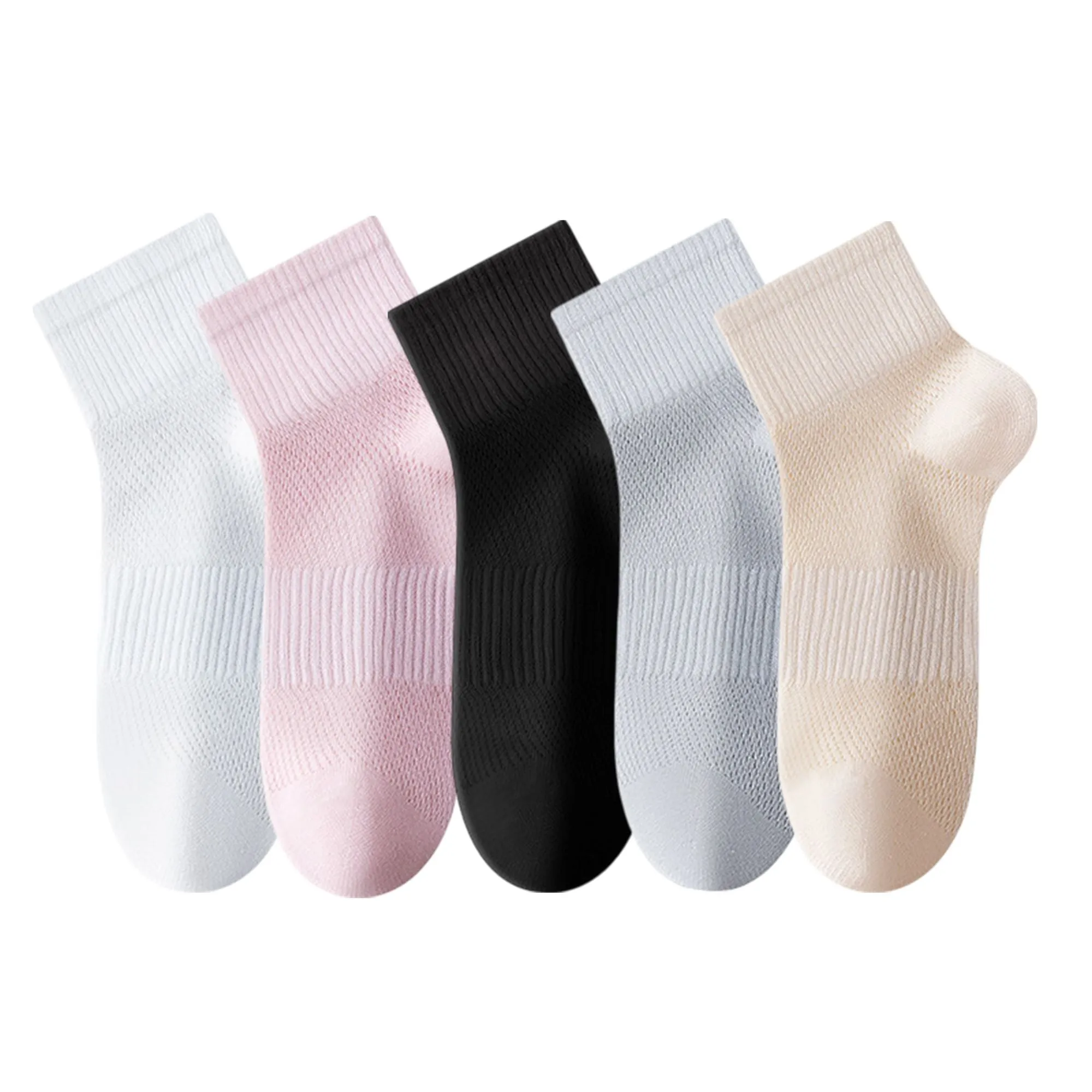 Anna-Kaci Womens Lightweight Breathable Ankle Socks 5-Pack Cushioned Sole Mesh Texture Soft Stretch Comfort Fit sold by Anna-Kaci