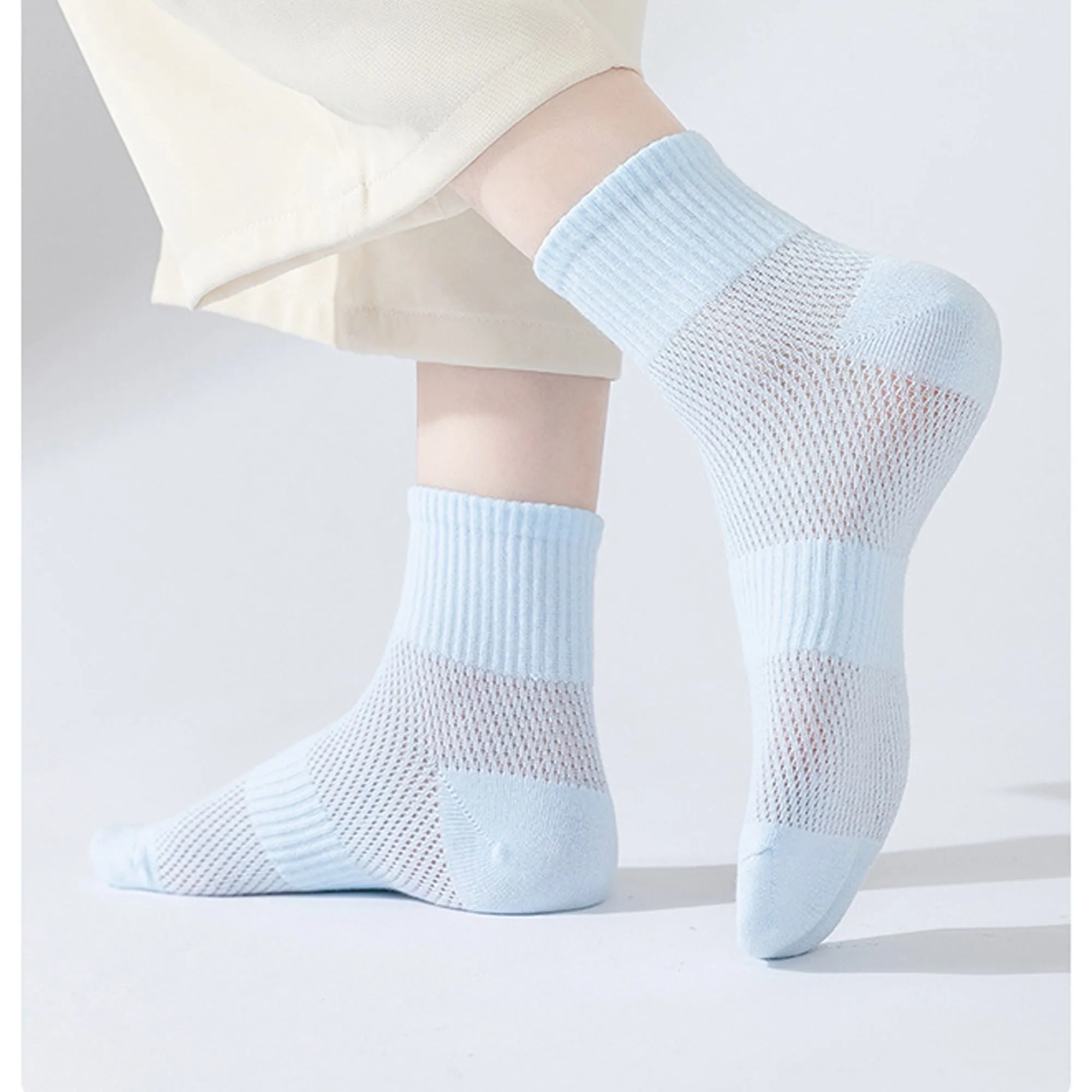 Anna-Kaci Womens Lightweight Breathable Ankle Socks 5-Pack Cushioned Sole Mesh Texture Soft Stretch Comfort Fit sold by Anna-Kaci product image thumbnail 5