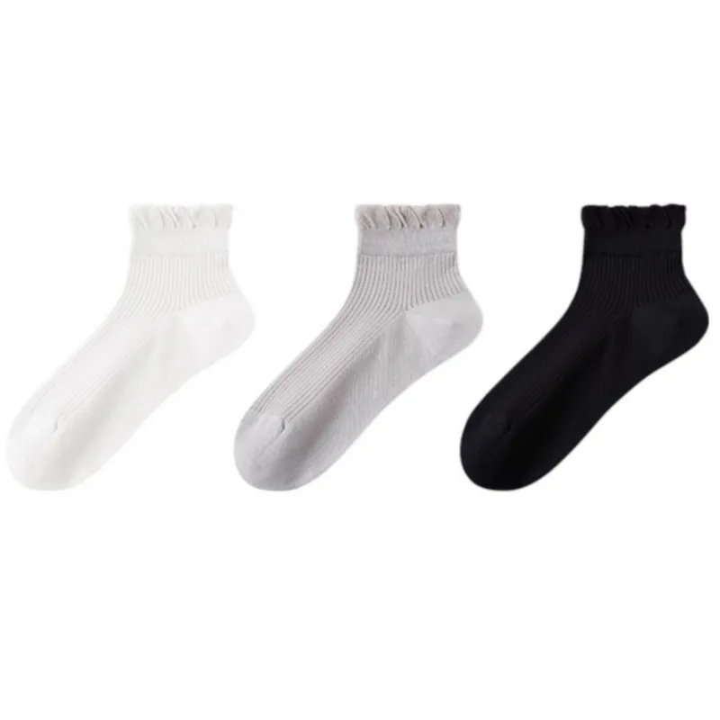 Anna-Kaci Women's Ribbed Ankle Socks with Soft Ruffle Cuff Stretch Knit Fabric for Everyday Comfort 3-Pack sold by Anna-Kaci