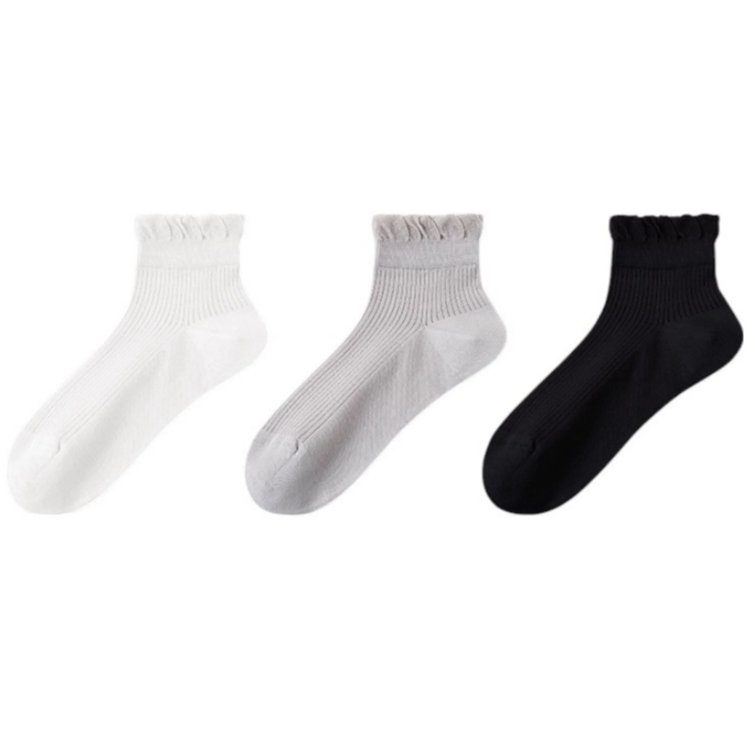 Anna-Kaci Women's Ribbed Ankle Socks with Soft Ruffle Cuff Stretch Knit Fabric for Everyday Comfort 3-Pack sold by Anna-Kaci
