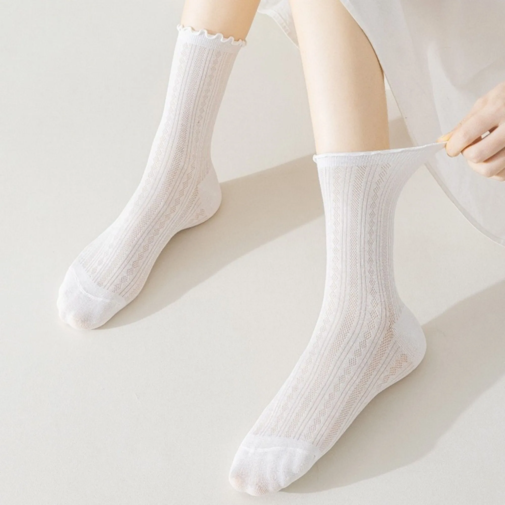 Anna-Kaci Women's Ribbed Crew Socks with Ruffle Lettuce Trim Soft Stretch Knit Comfortable Everyday 5-Pack sold by Anna-Kaci product image thumbnail 4