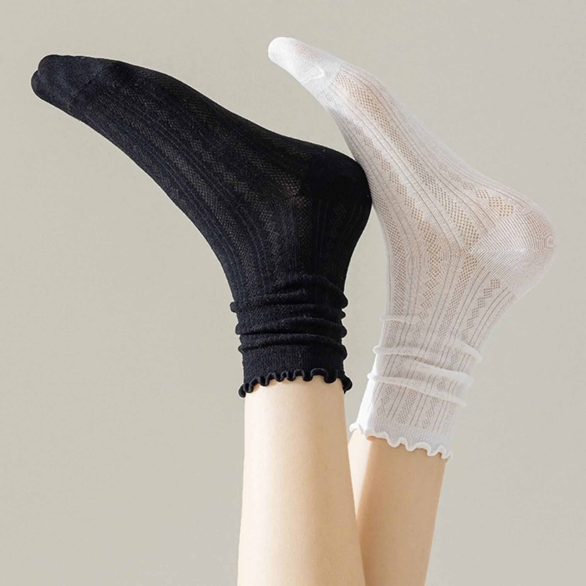 Anna-Kaci Women's Ribbed Crew Socks with Ruffle Lettuce Trim Soft Stretch Knit Comfortable Everyday 5-Pack sold by Anna-Kaci product image thumbnail 5