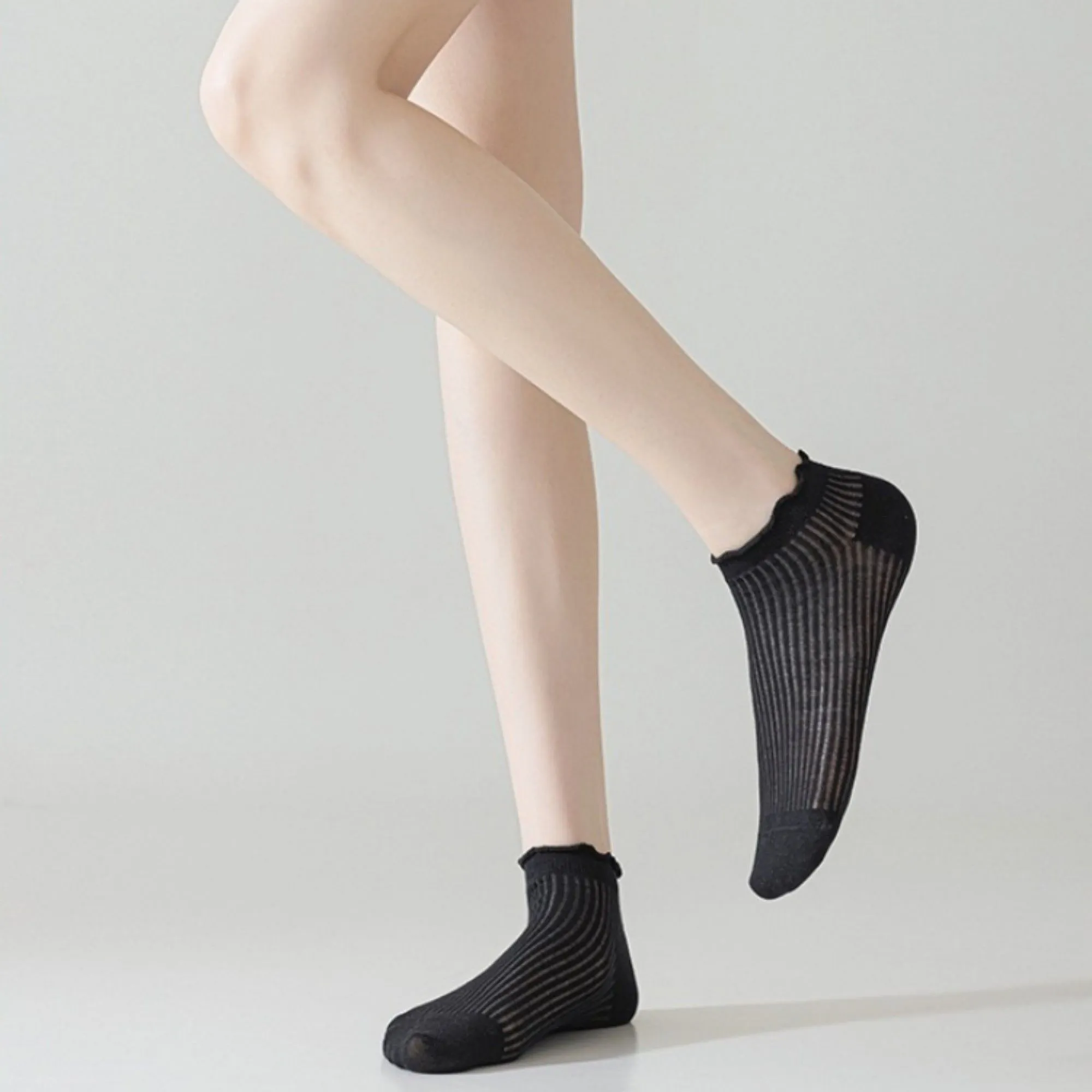 Anna-Kaci Women's Ribbed Ankle Socks with Ruffle Lettuce Trim Cuff Soft Breathable Knit 3-Pack sold by Anna-Kaci product image thumbnail 3