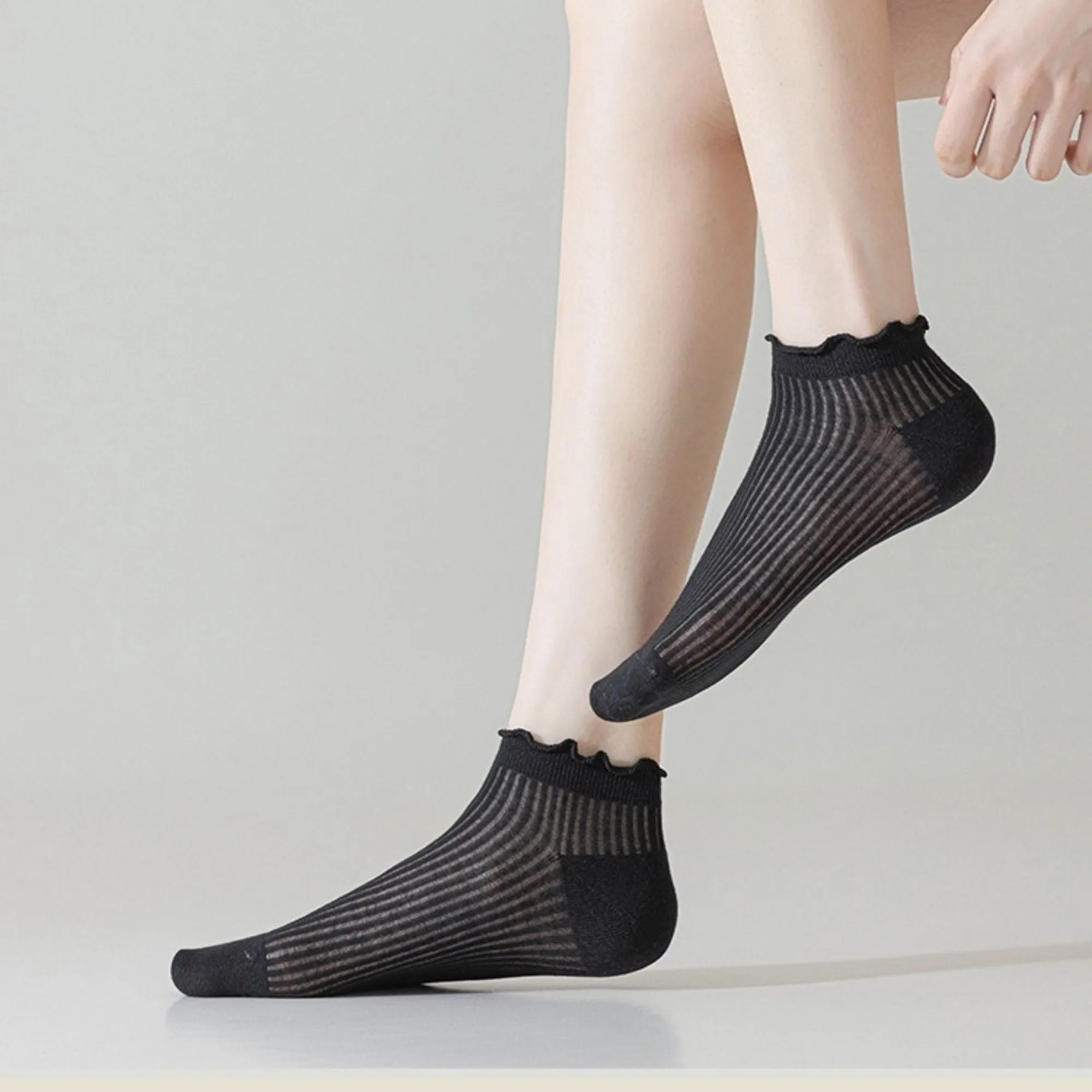 Anna-Kaci Women's Ribbed Ankle Socks with Ruffle Lettuce Trim Cuff Soft Breathable Knit 3-Pack sold by Anna-Kaci product image thumbnail 4