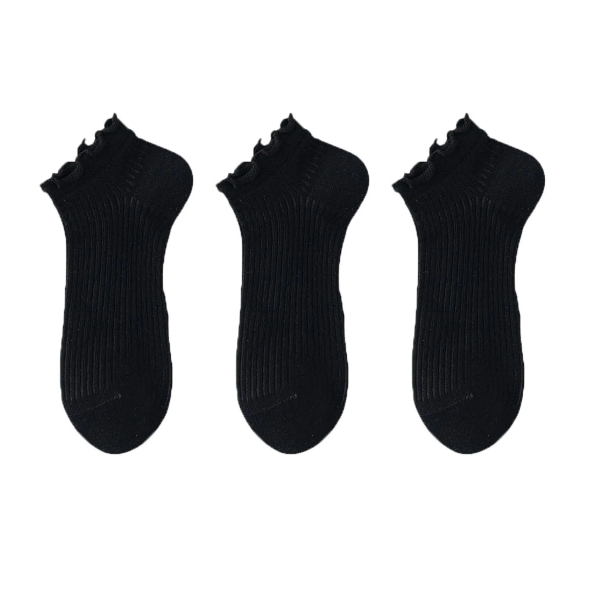 Anna-Kaci Women's Ribbed Ankle Socks with Ruffle Lettuce Trim Cuff Soft Breathable Knit 3-Pack sold by Anna-Kaci