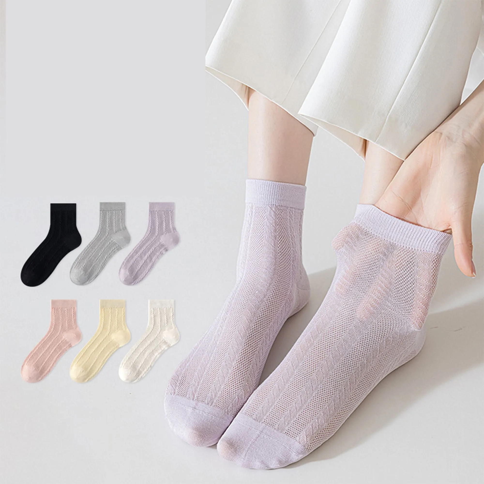 Anna-Kaci Womens Lightweight Breathable Crew Socks 4-Pack Delicate Knit Pattern Soft Stretch Comfort Fit sold by Anna-Kaci product image thumbnail 4
