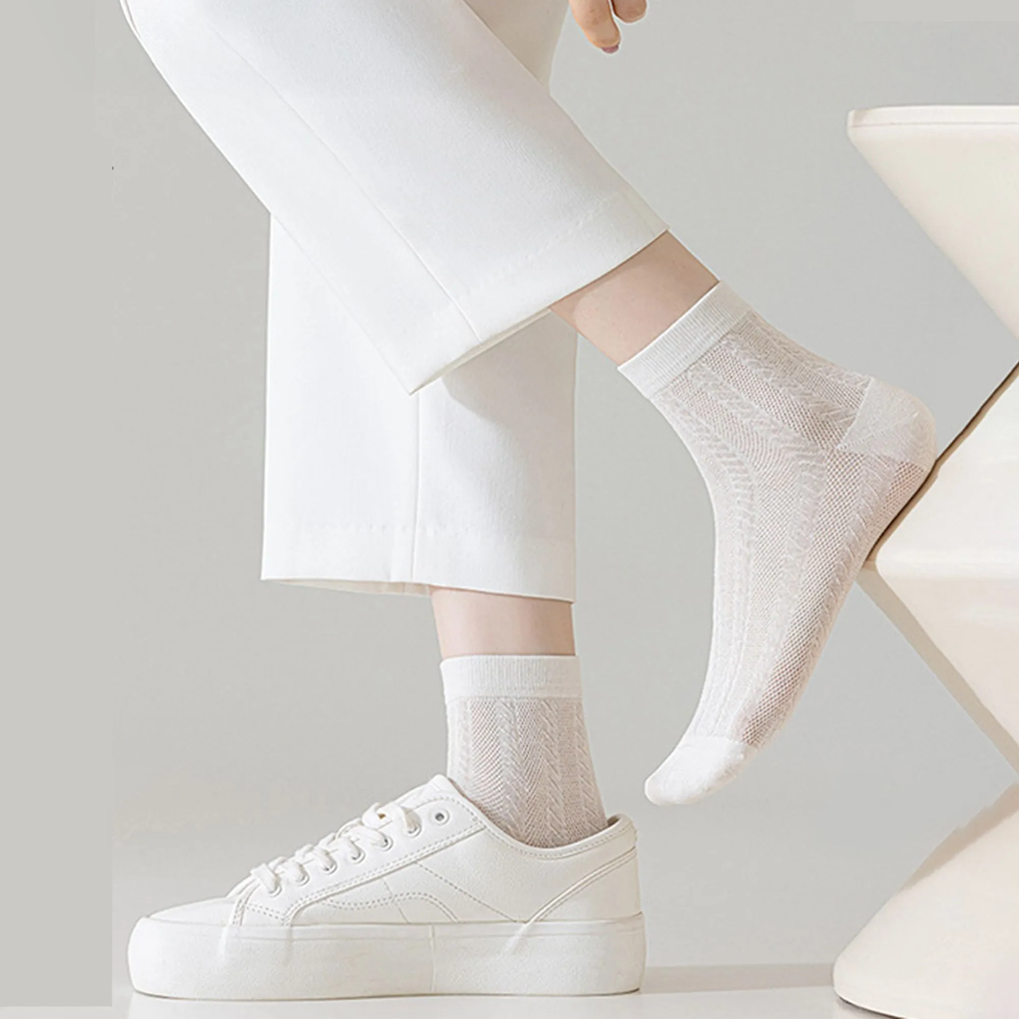 Anna-Kaci Womens Lightweight Breathable Crew Socks 4-Pack Delicate Knit Pattern Soft Stretch Comfort Fit sold by Anna-Kaci product image thumbnail 3