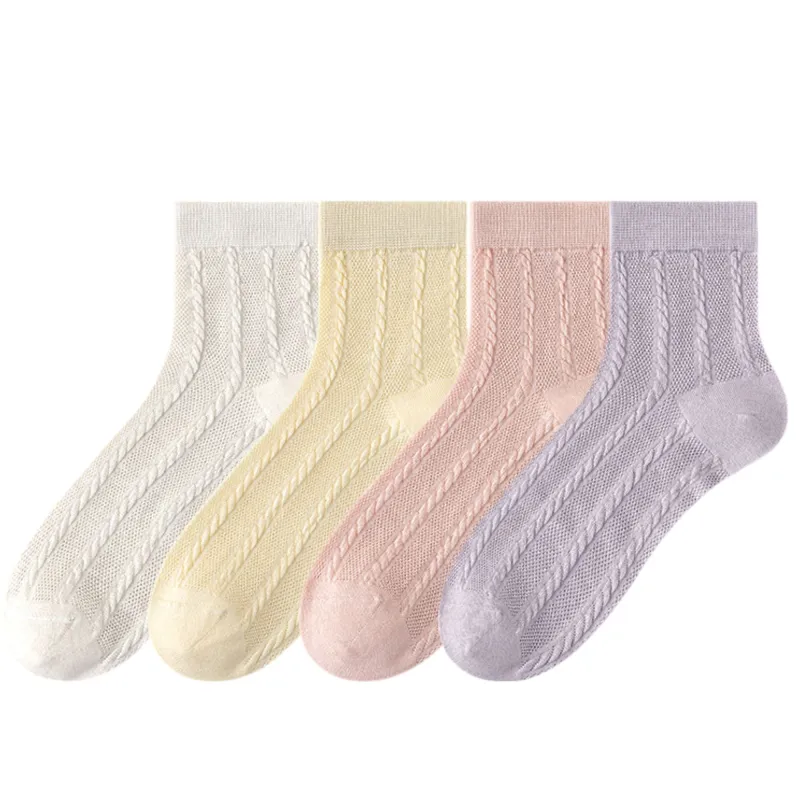 Anna-Kaci Womens Lightweight Breathable Crew Socks 4-Pack Delicate Knit Pattern Soft Stretch Comfort Fit sold by Anna-Kaci